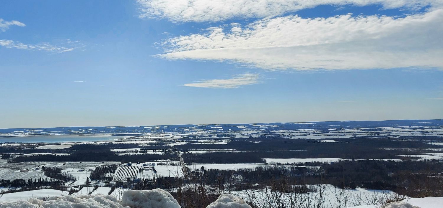 The Lookout in Annapolis Valley, NS with snow on the ground and a blue sky
Photo Credit: Shelley Thompson