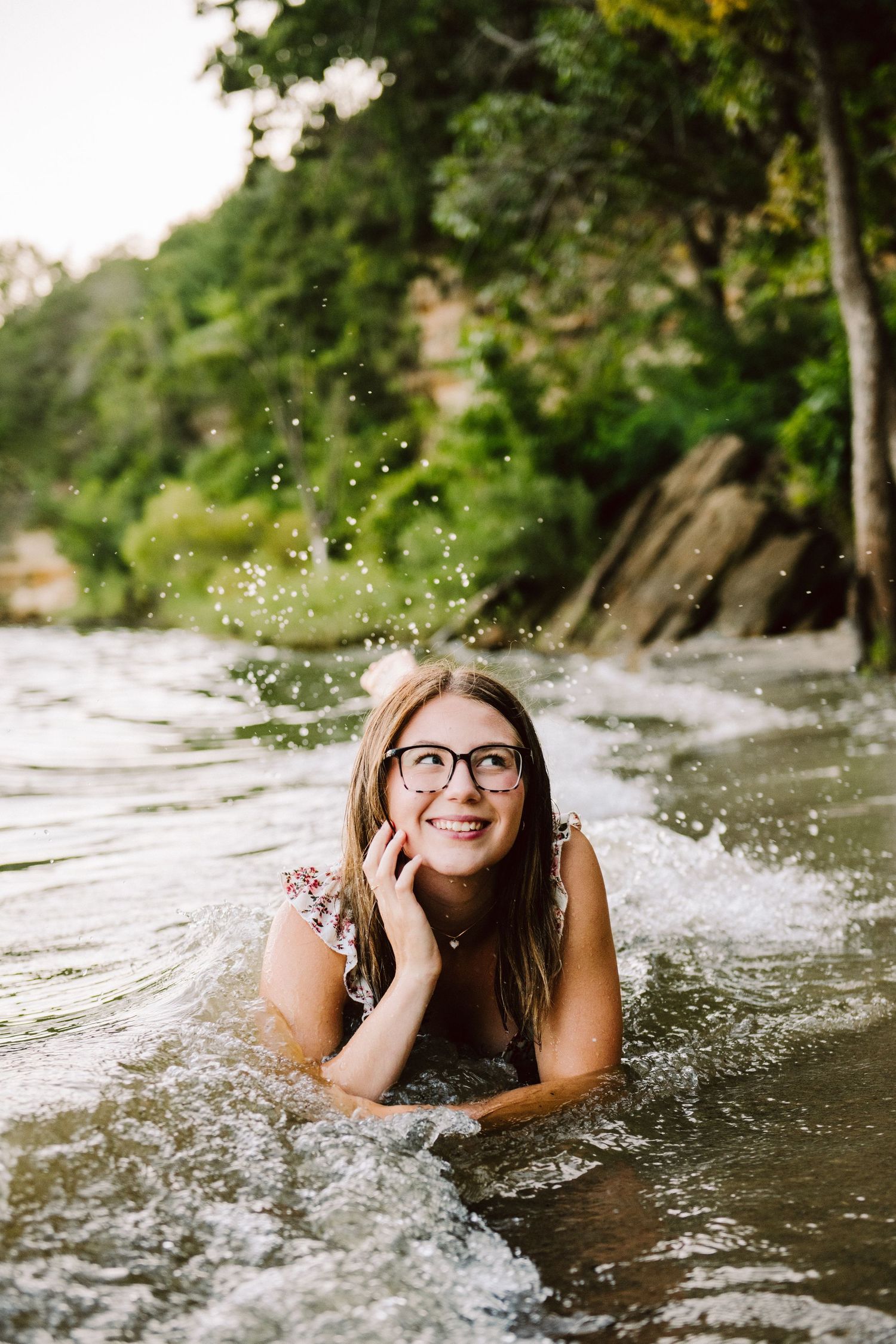 high school senior girl in river