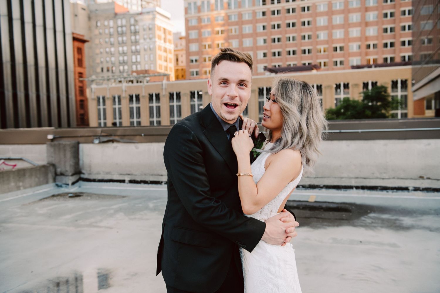 bride and groom portrait on st. paul rooftop