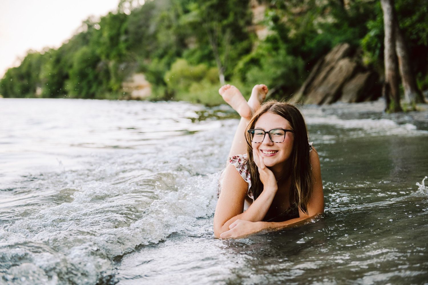 high school senior girl in river