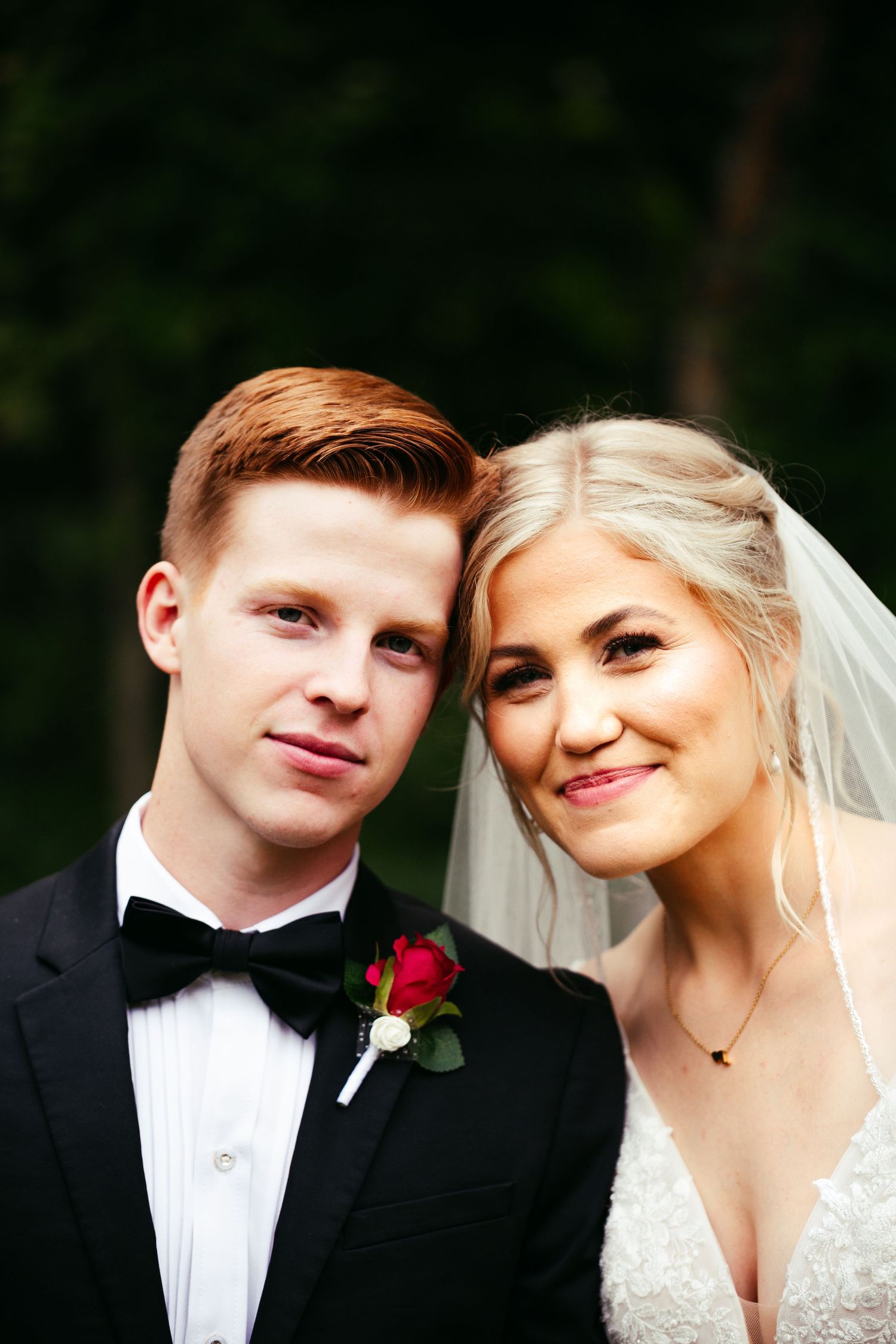 bride and groom portrait at backyard wedding