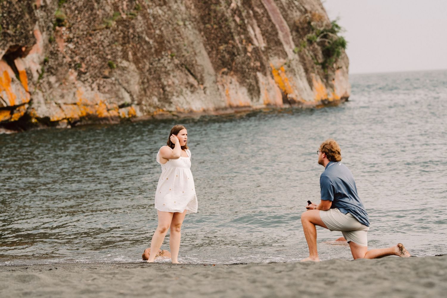 surprise proposal at black sand beach