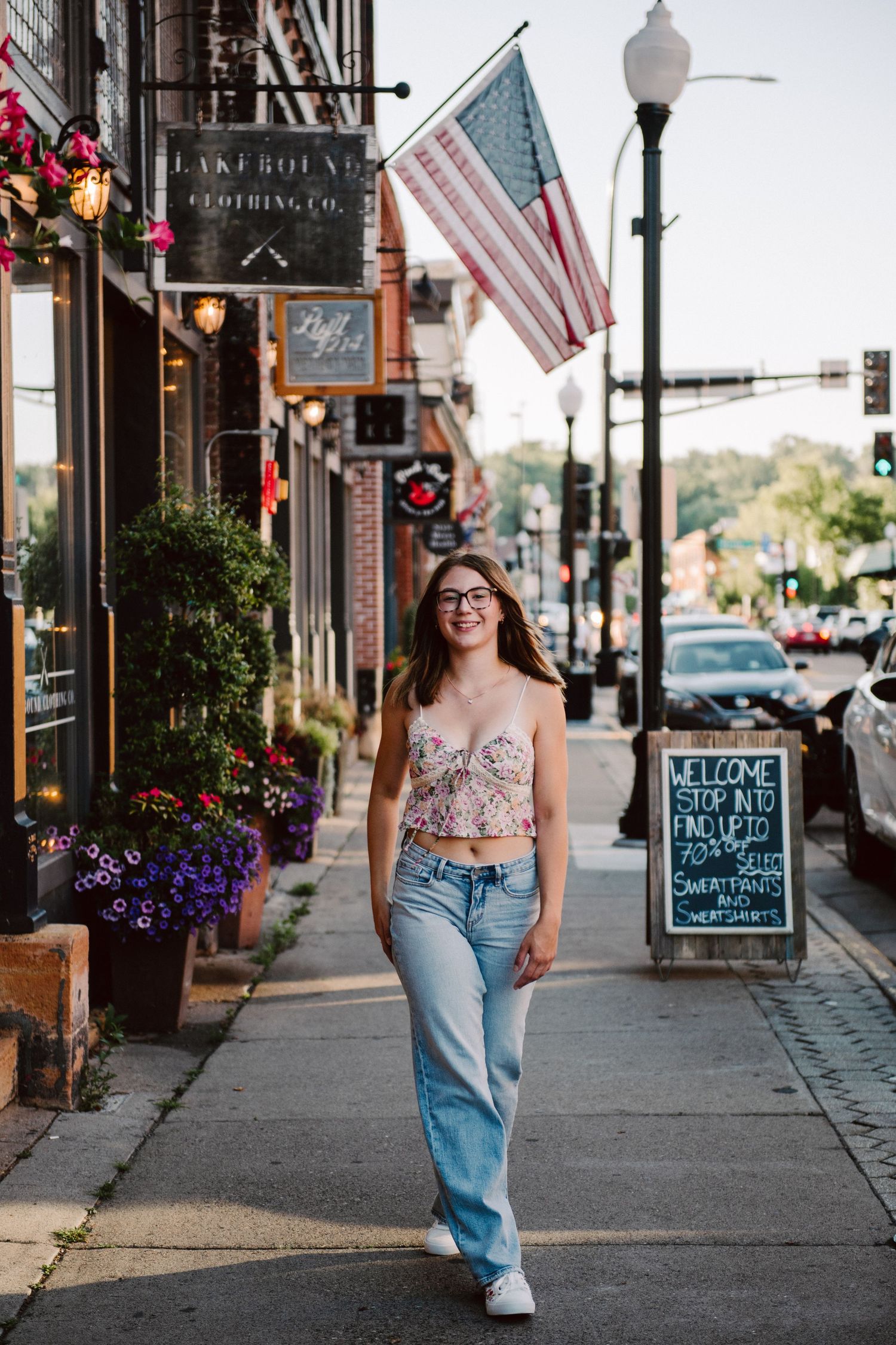 high school senior girl pictures walking down street