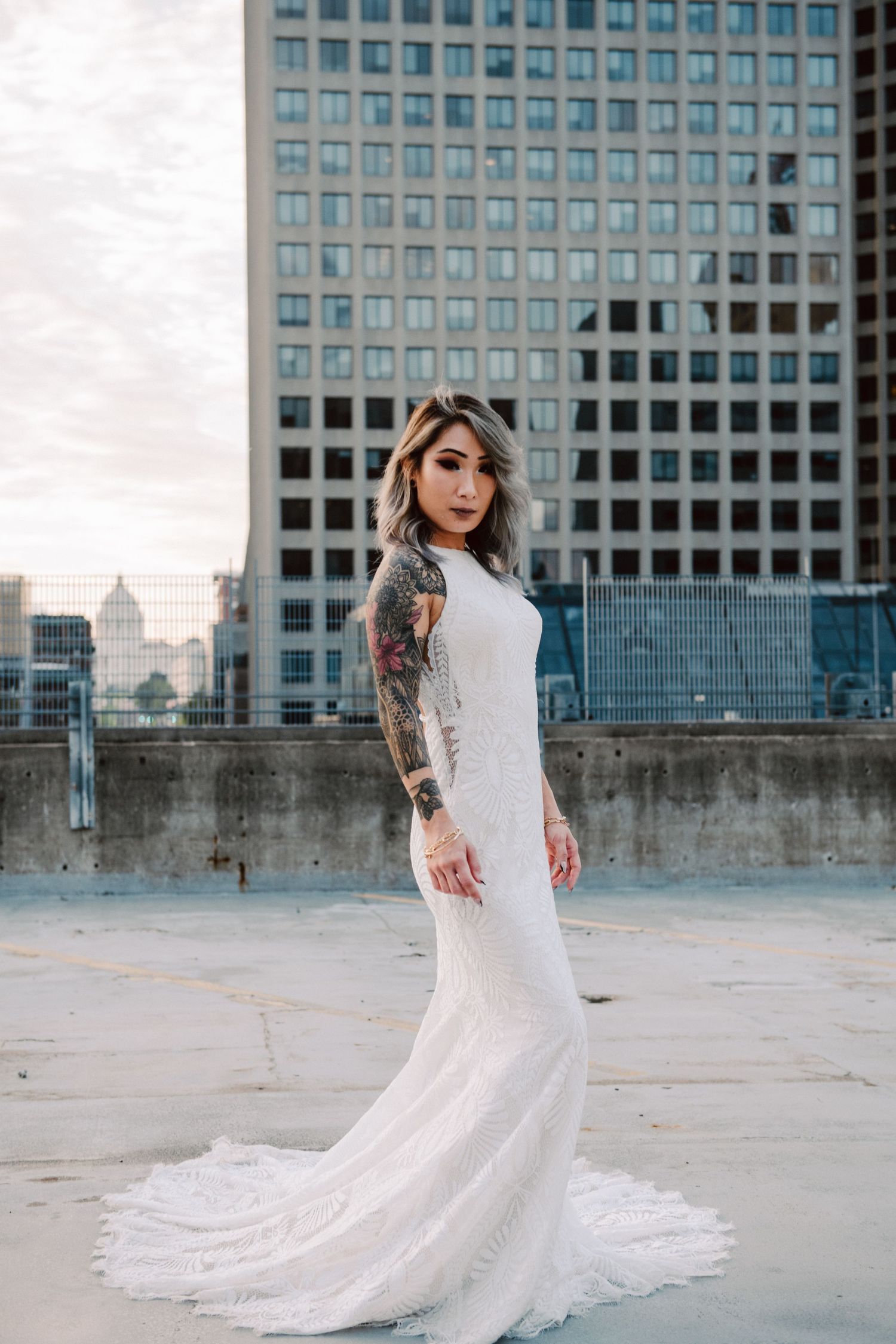 bridal portrait on rooftop