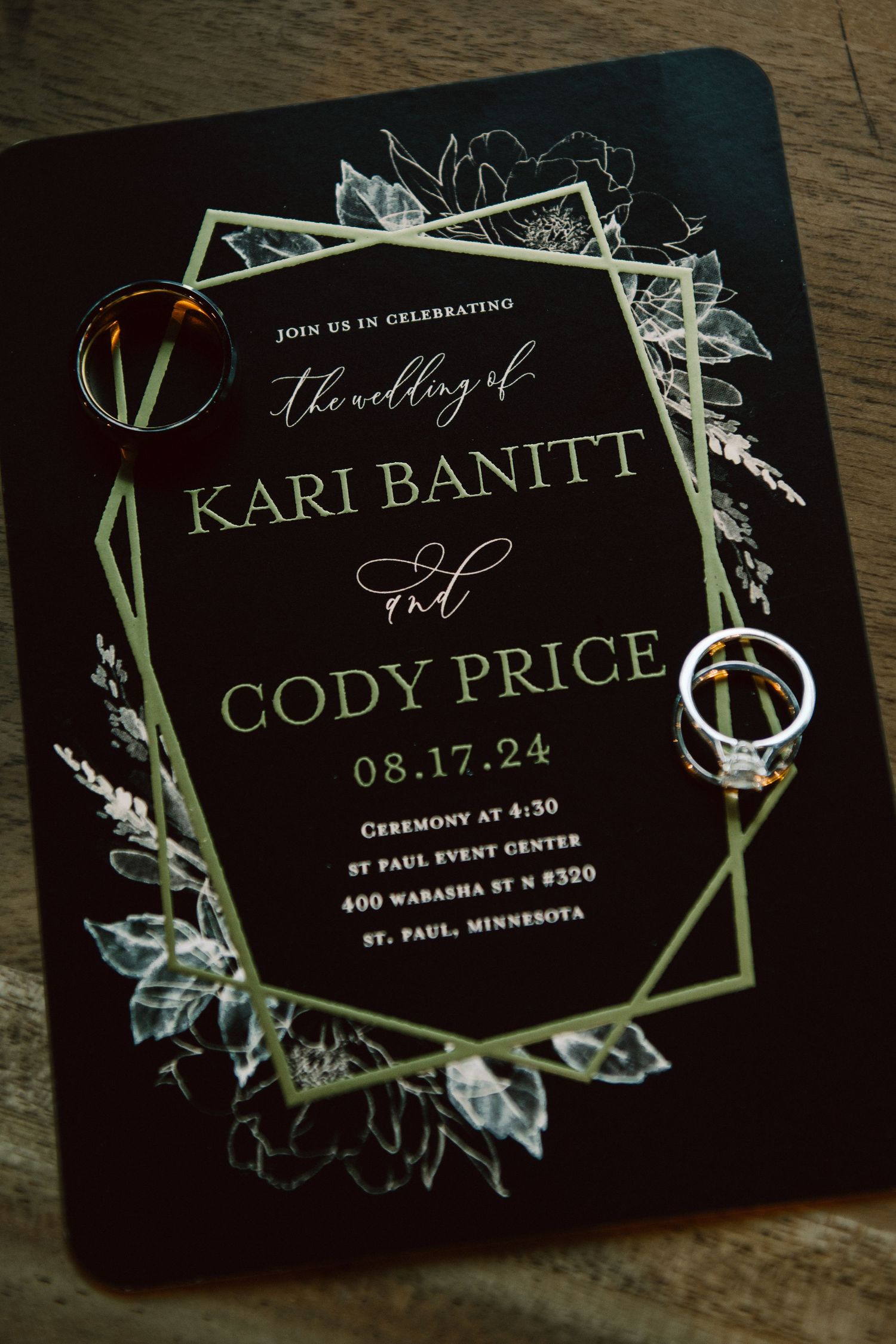 wedding invitation and ring