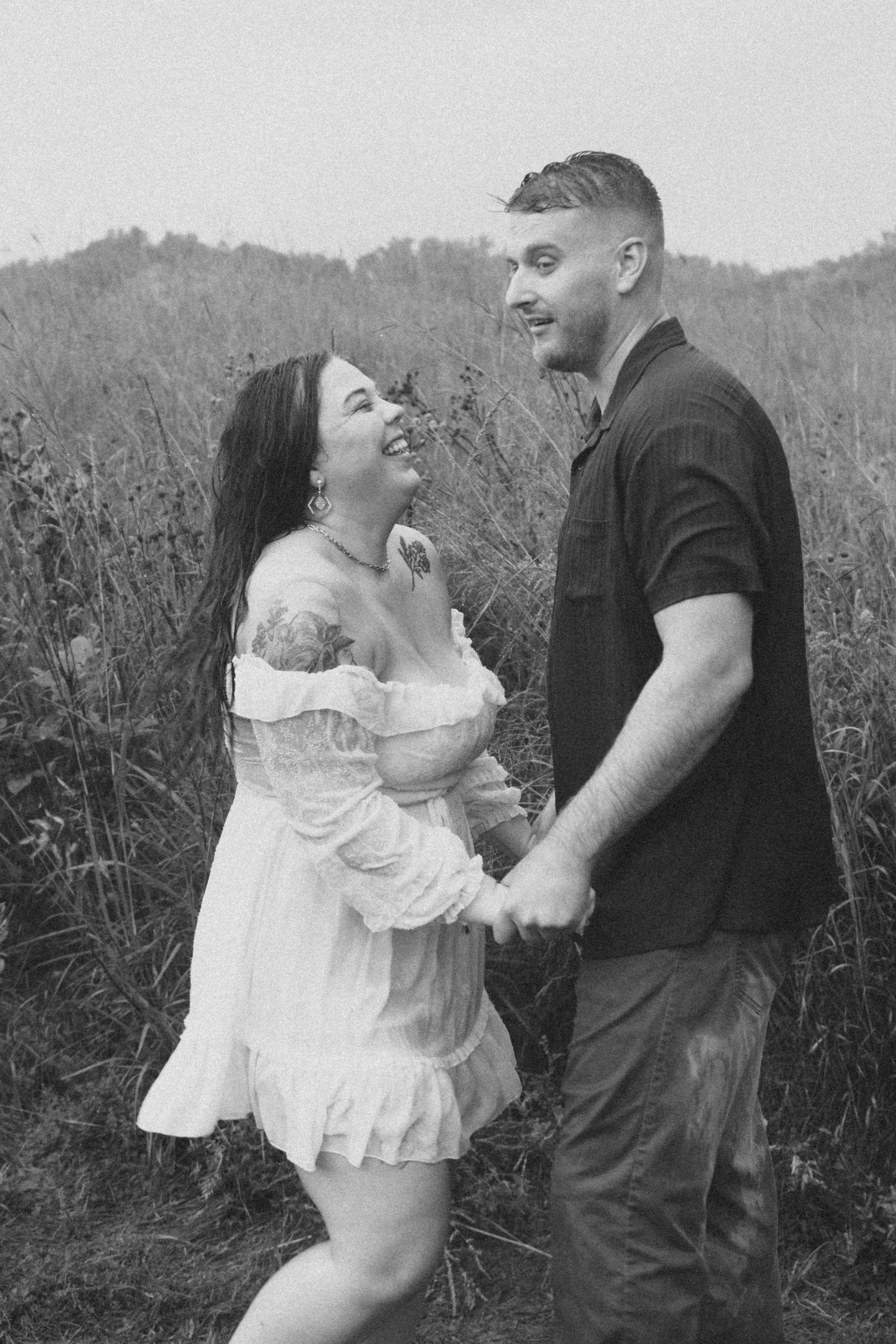 black and white engagement photo