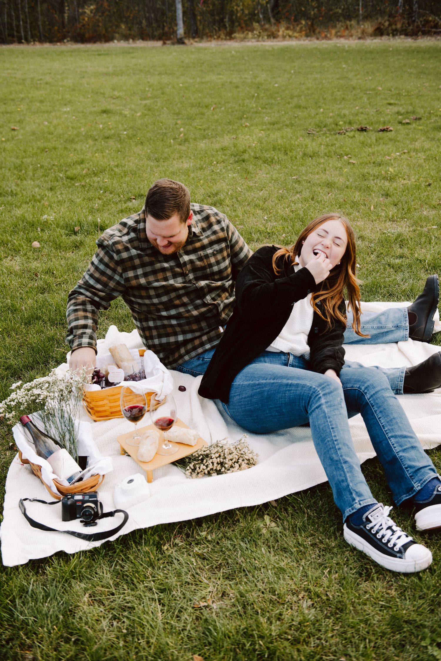 fall picnic engagement pictures