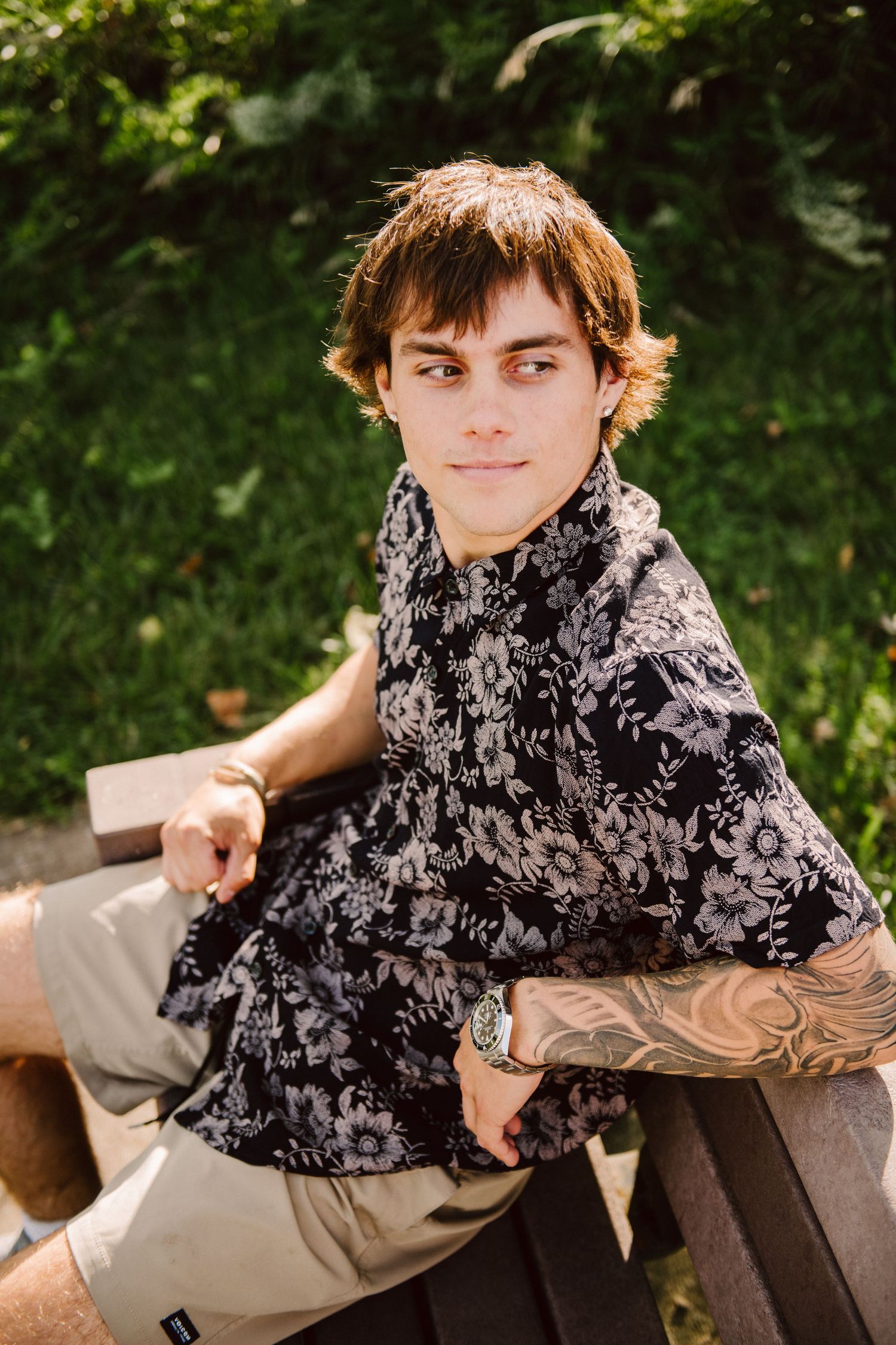 high school senior guy on bench