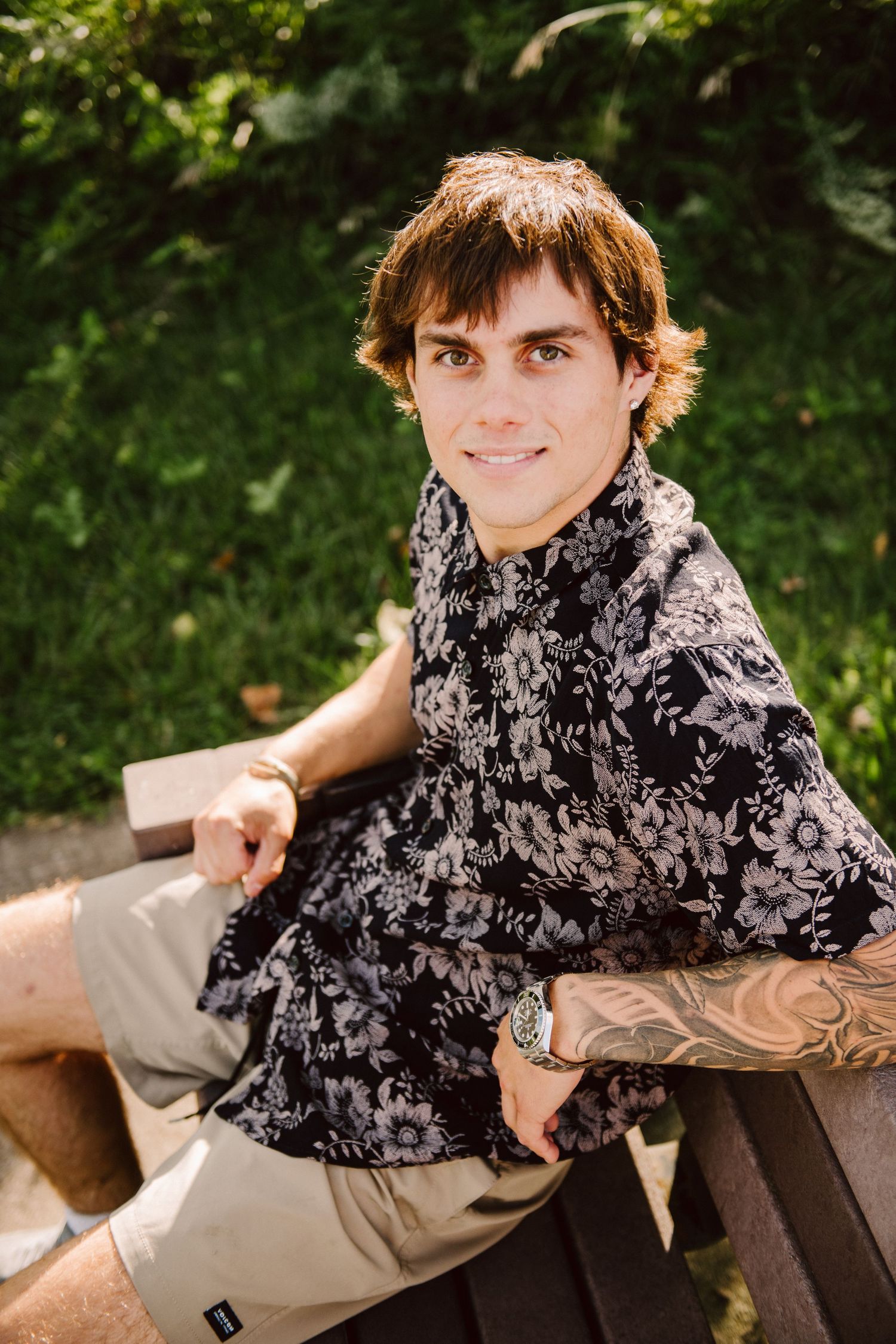 high school senior guy on bench