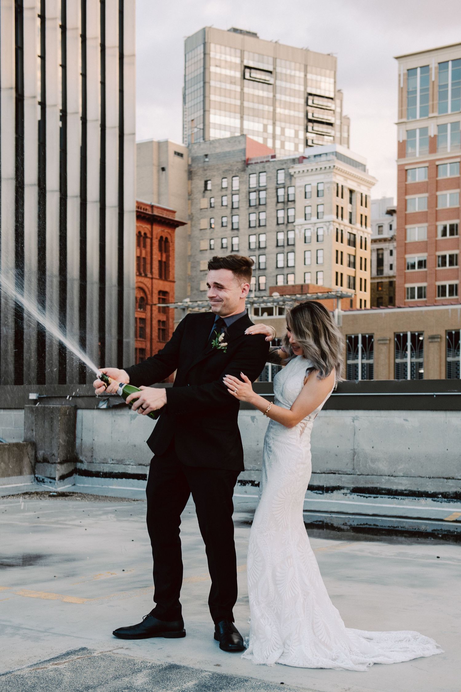 bride and groom portrait on st. paul rooftop