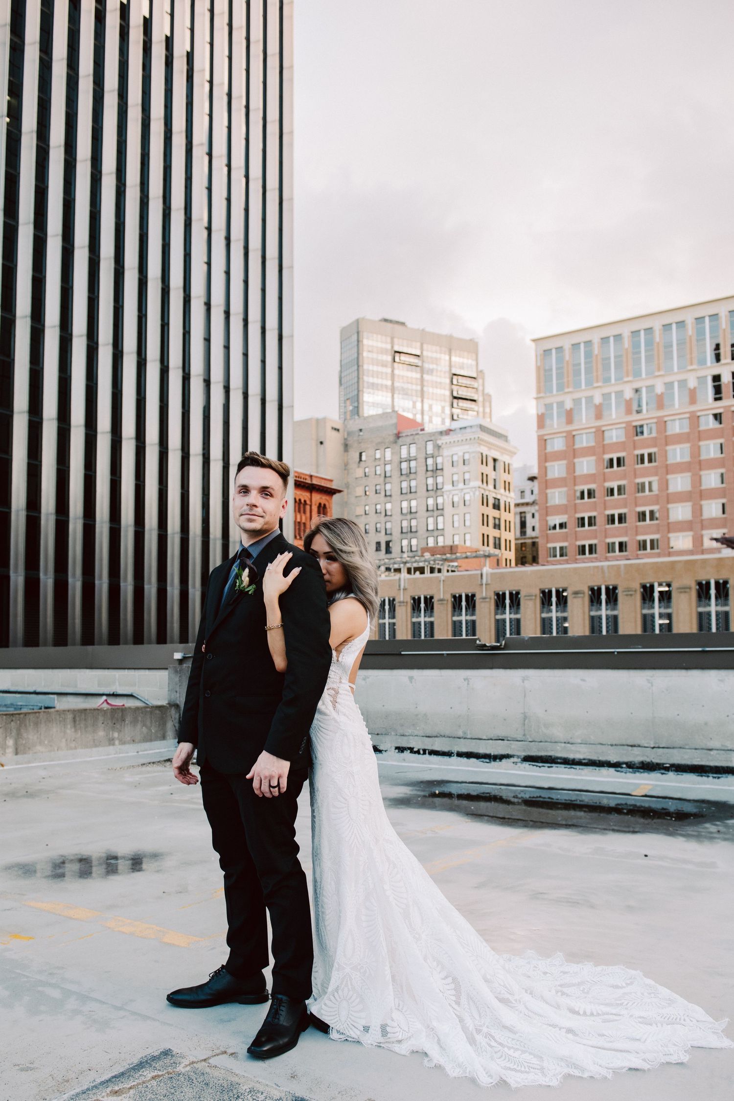 bride and groom portrait on st. paul rooftop