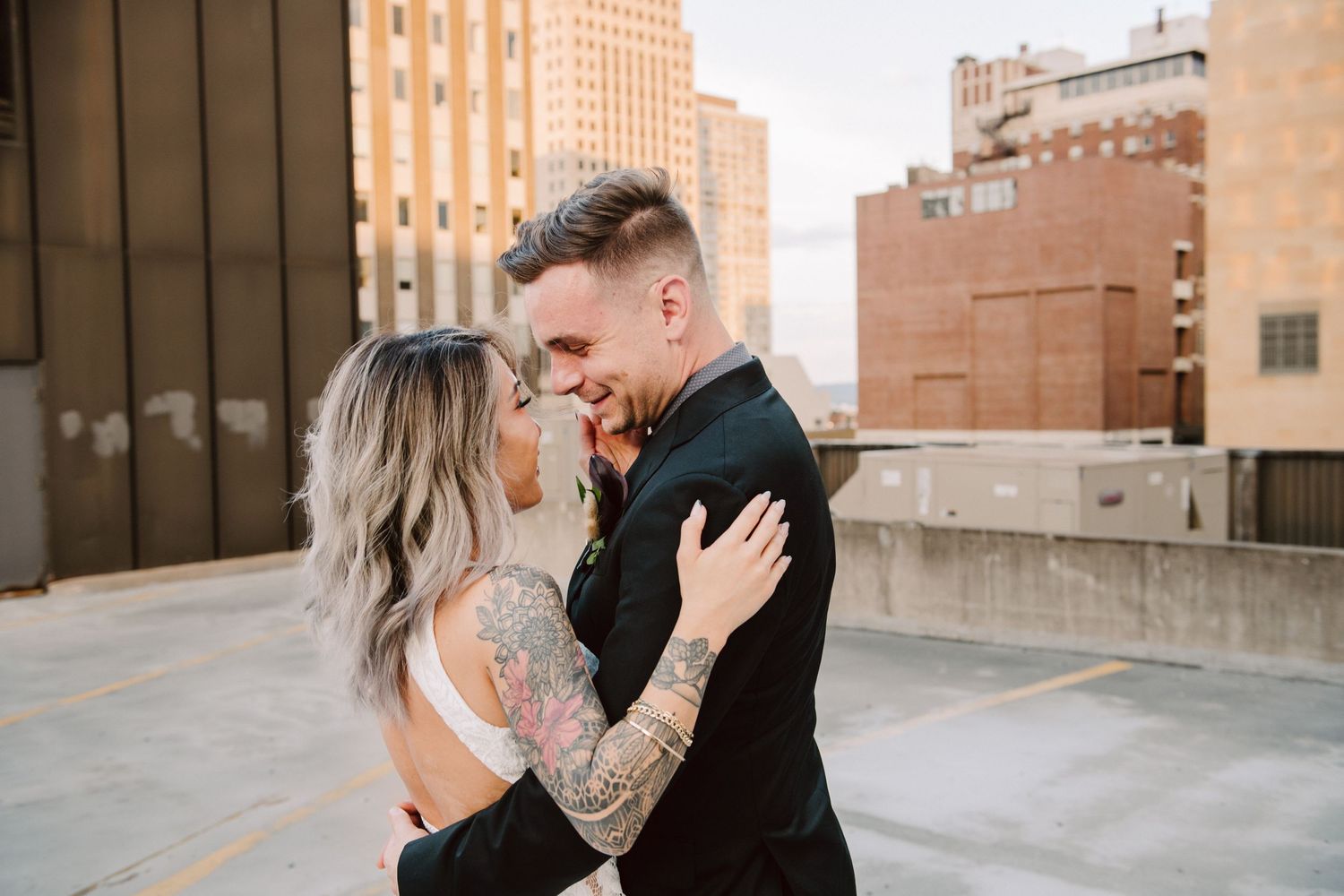 bride and groom portrait on st. paul rooftop