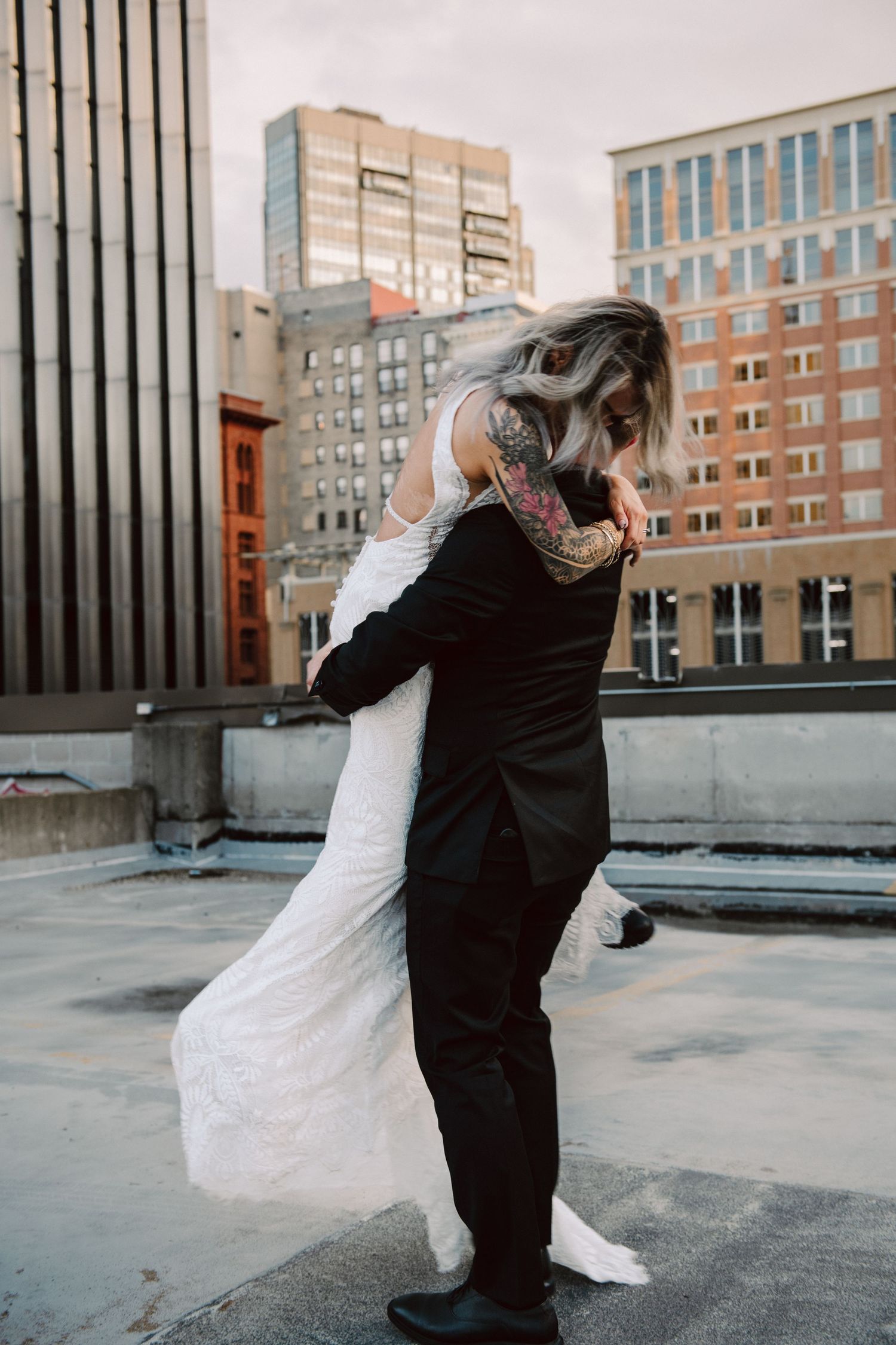 bride and groom portrait on st. paul rooftop
