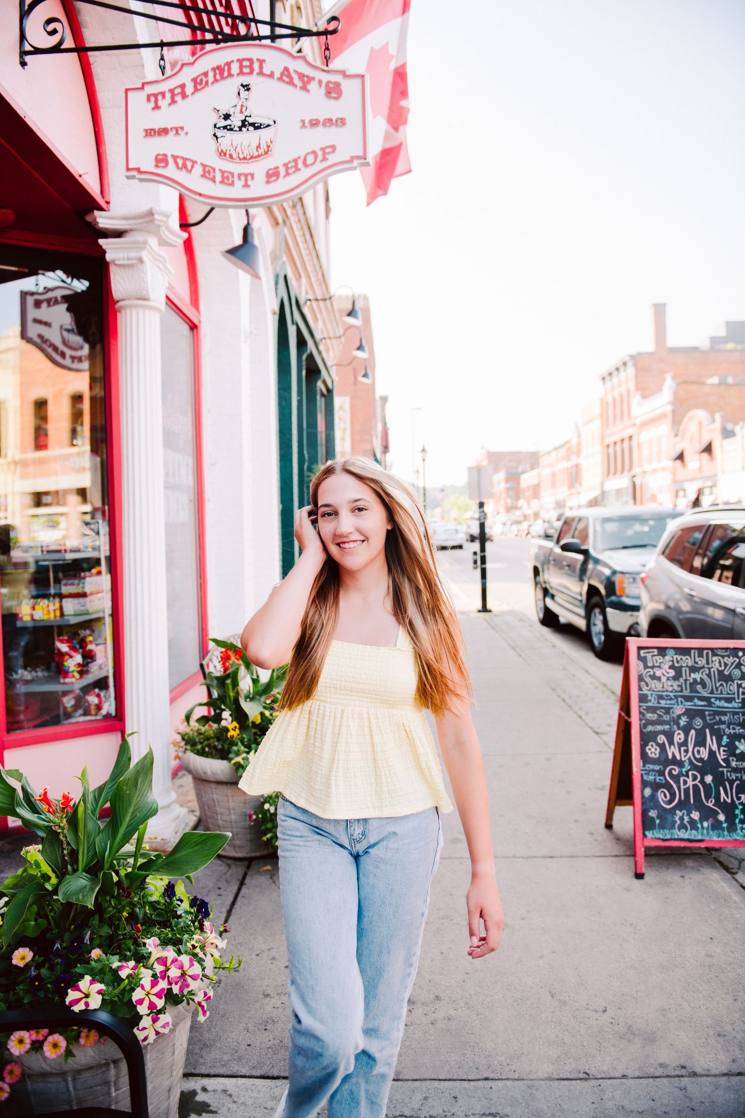 high school senior girl pictures walking down street