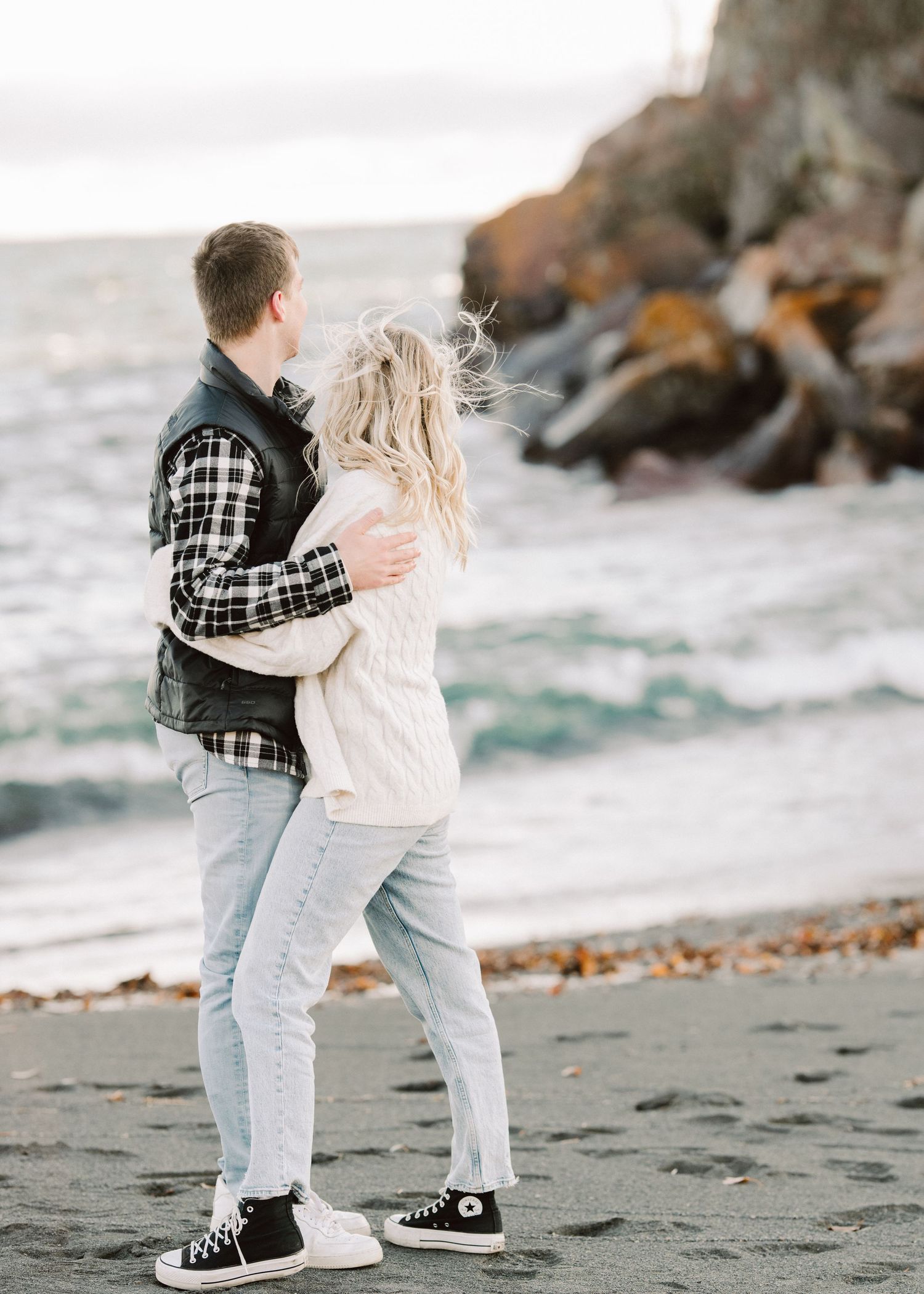 black sand beach engagement photos