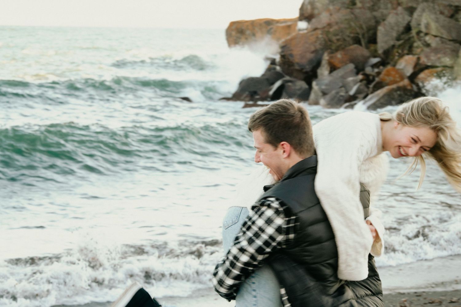 black sand beach engagement photos