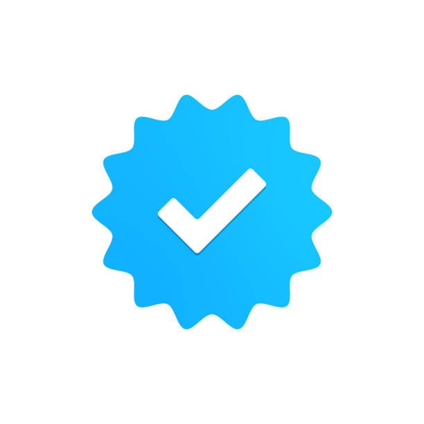 Row of blue gear-shaped verification badges with white checkmarks arranged in a gradual fade-out pattern.
