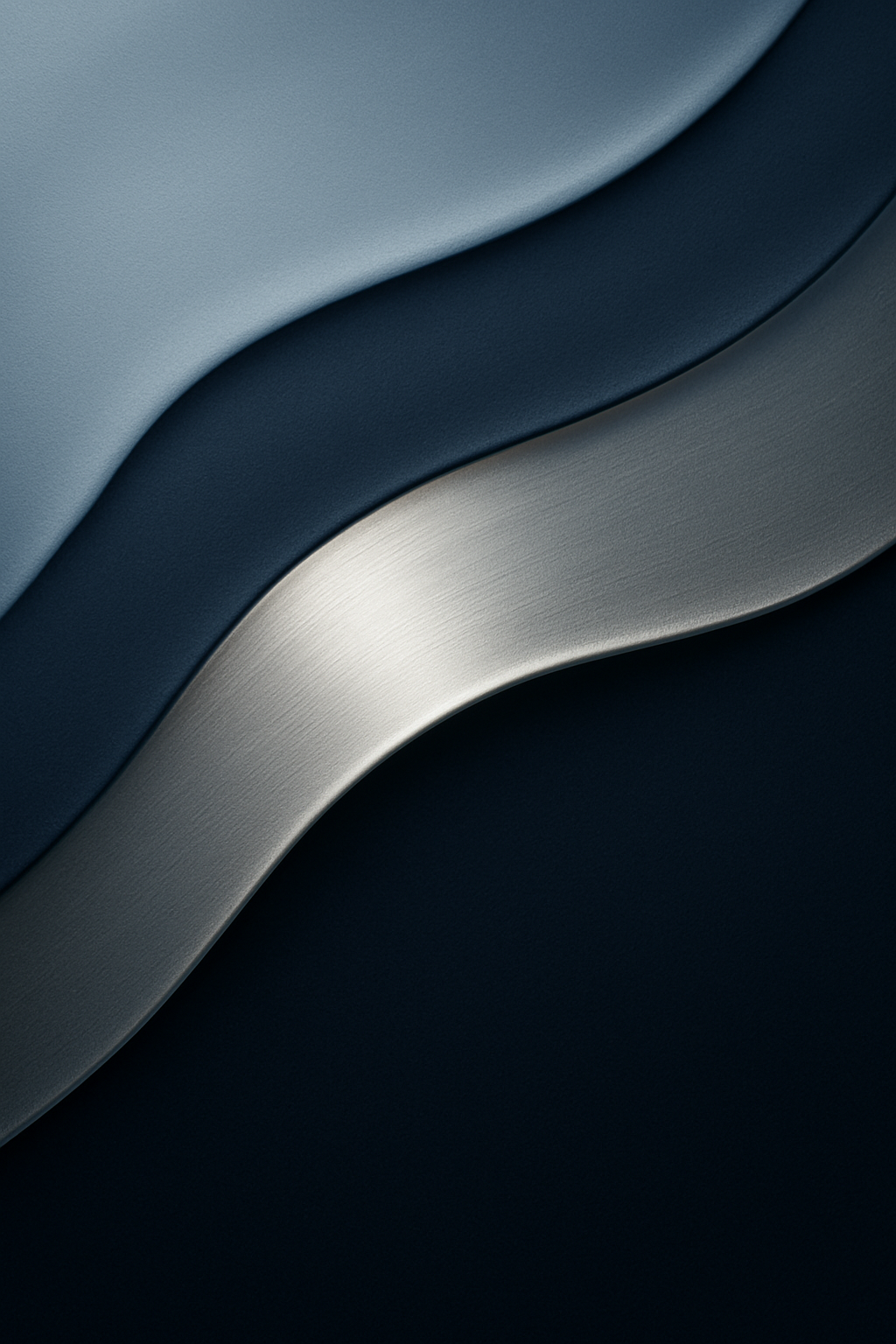 Abstract metallic wave design with contrasting dark and light silver curves against a dark background.