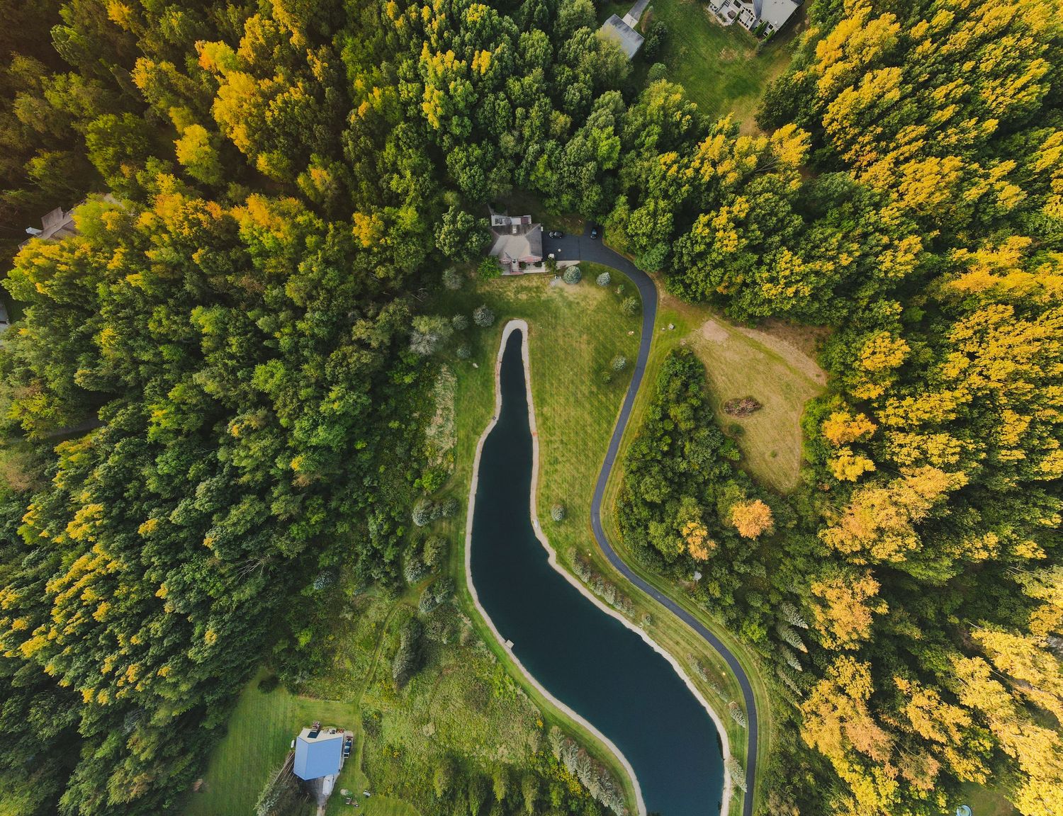 drone photo of pond