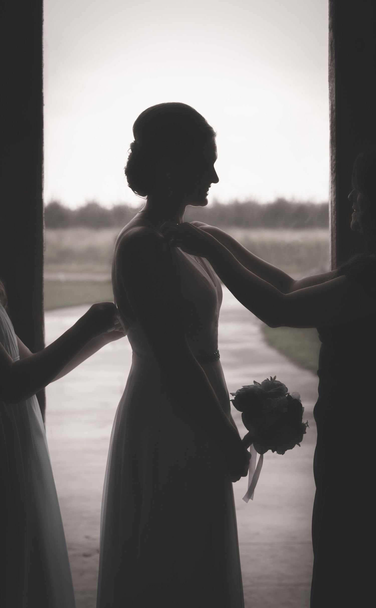 silhouette of bride