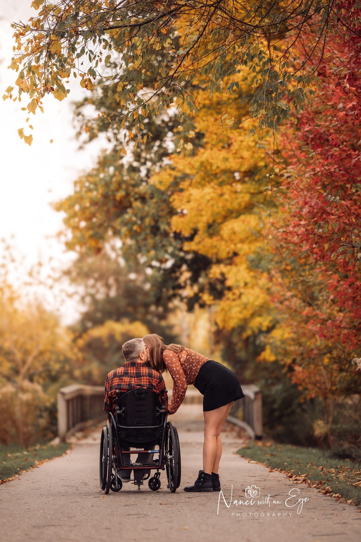 engagement photoshoot with wheelchair warm, dreamy, fall photography