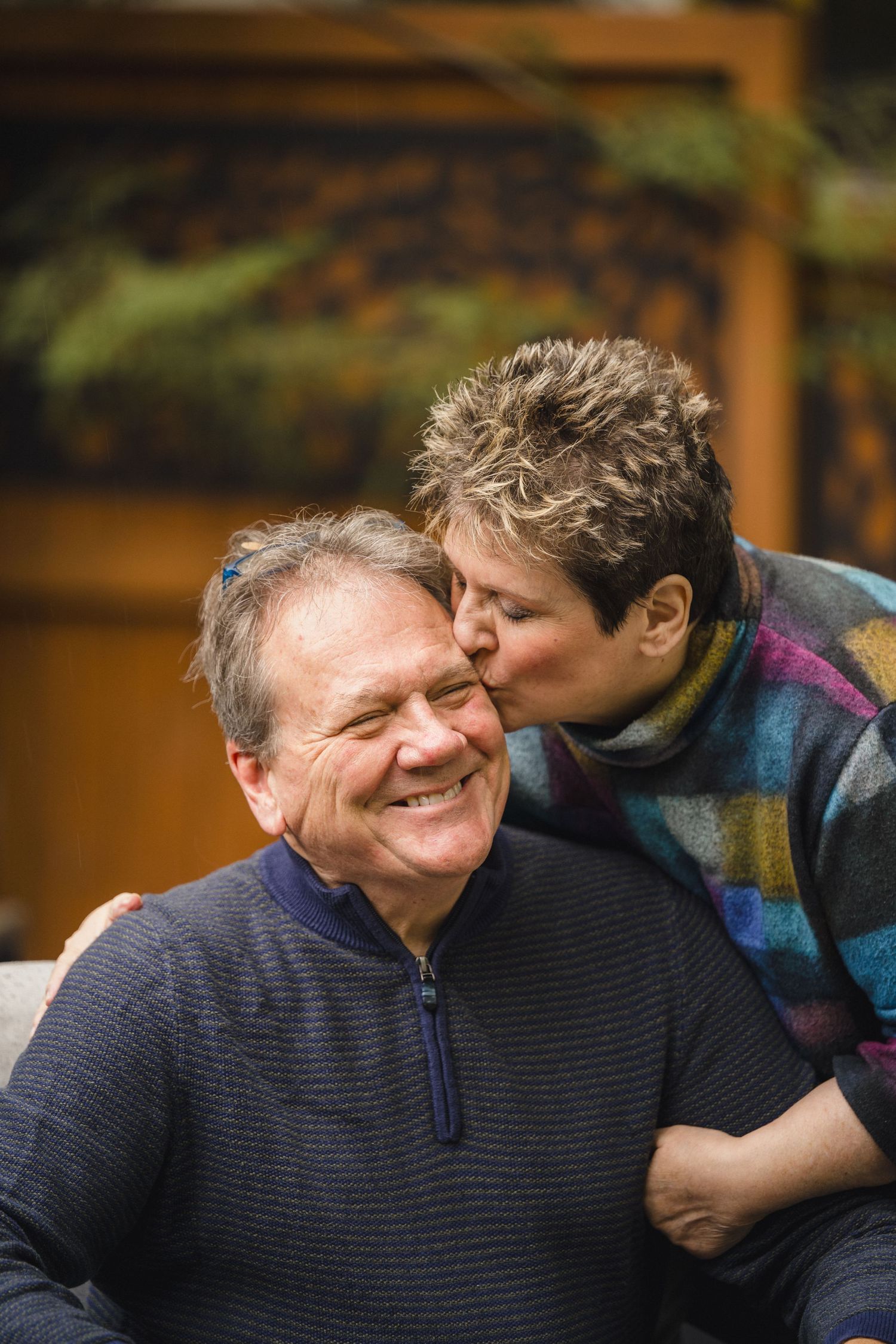 couple in love kiss on the cheek