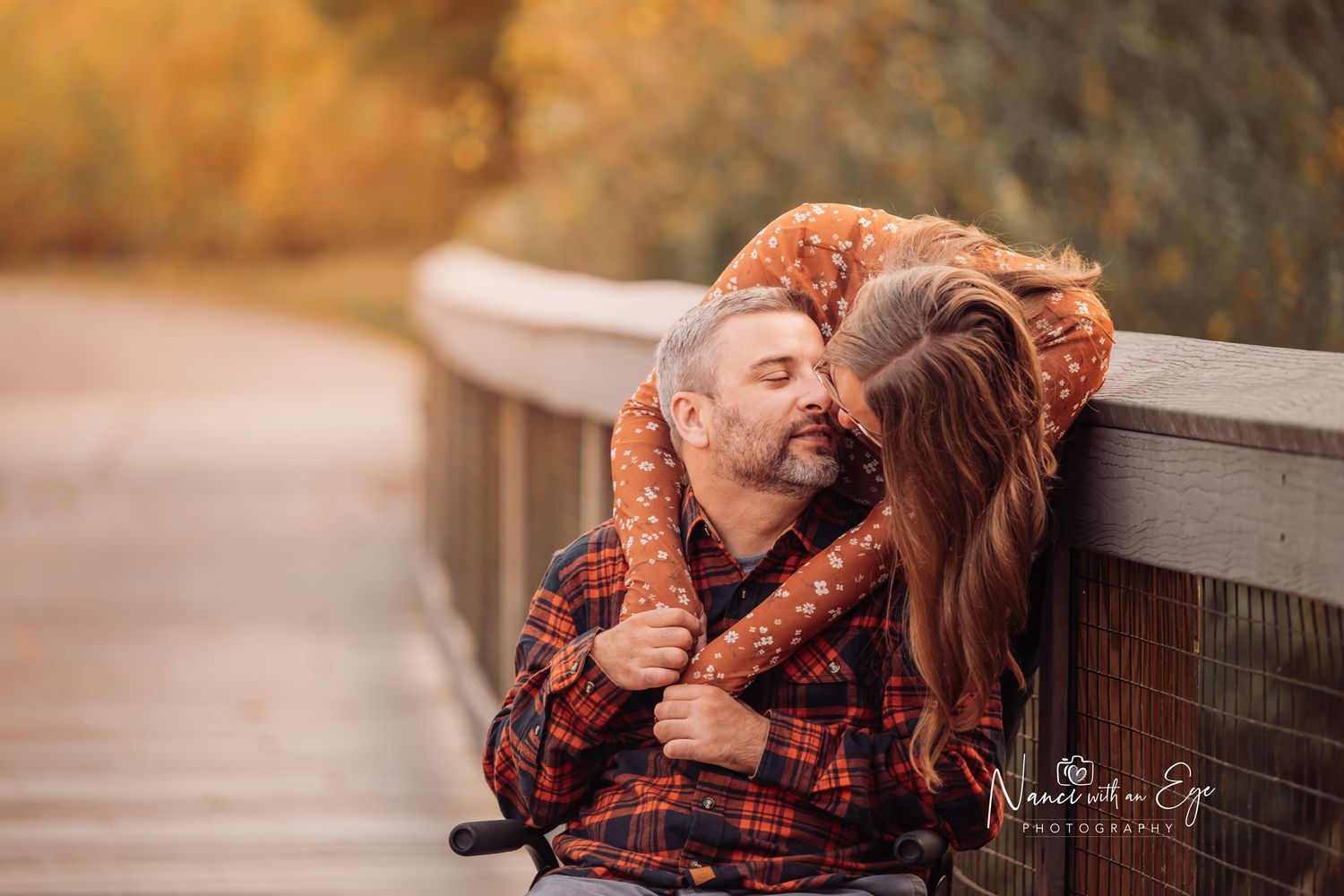 engagement photoshoot with wheelchair warm, dreamy, fall photography