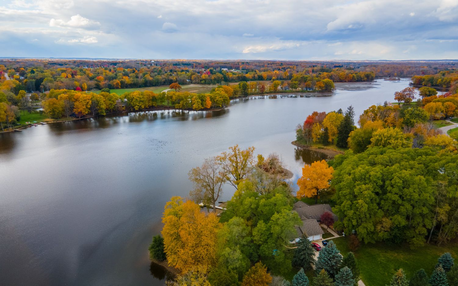 drone photo of tecumseh, michigan red mill pond