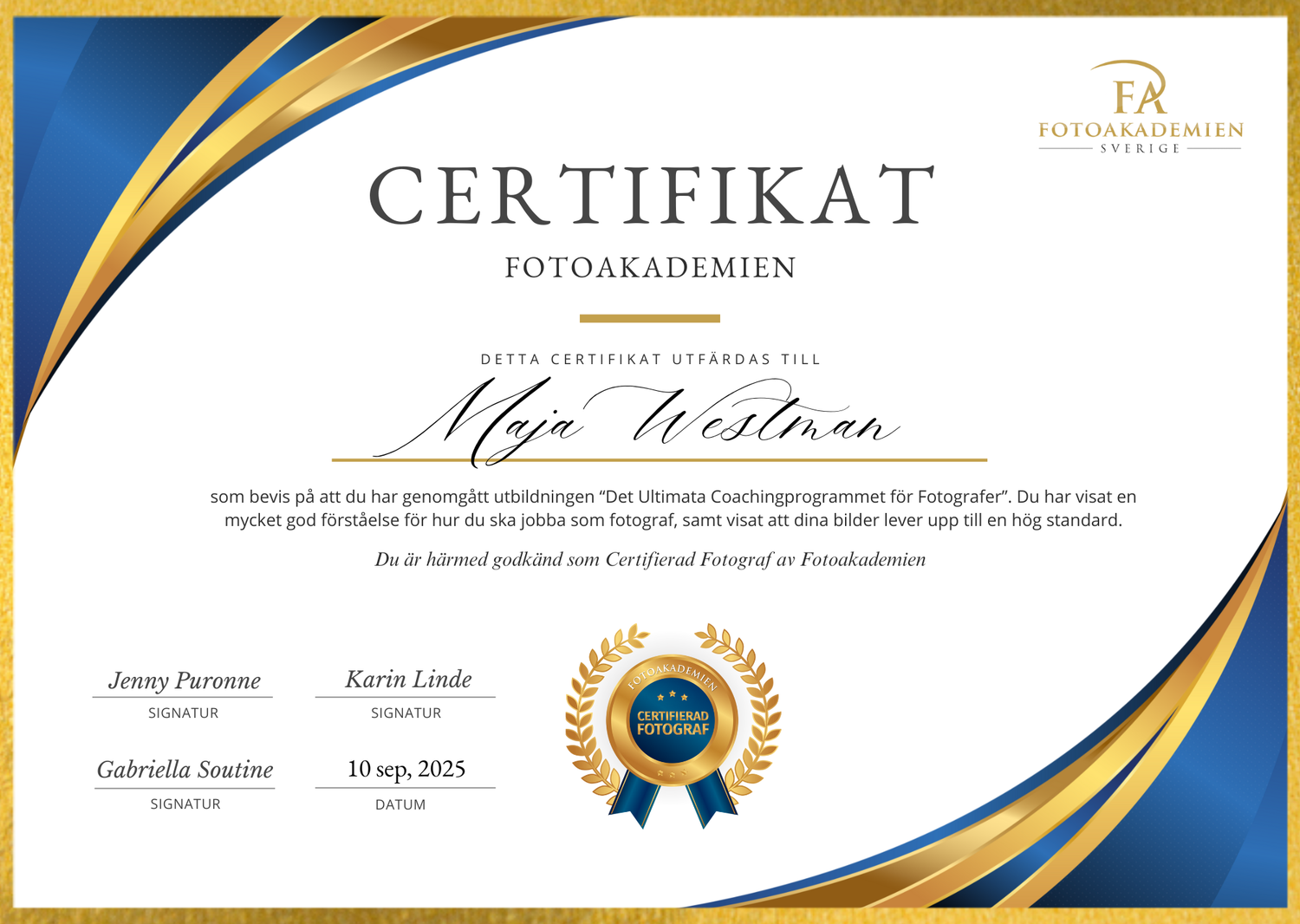 Maja Öberg Certifierad fotograf av Fotoakademin