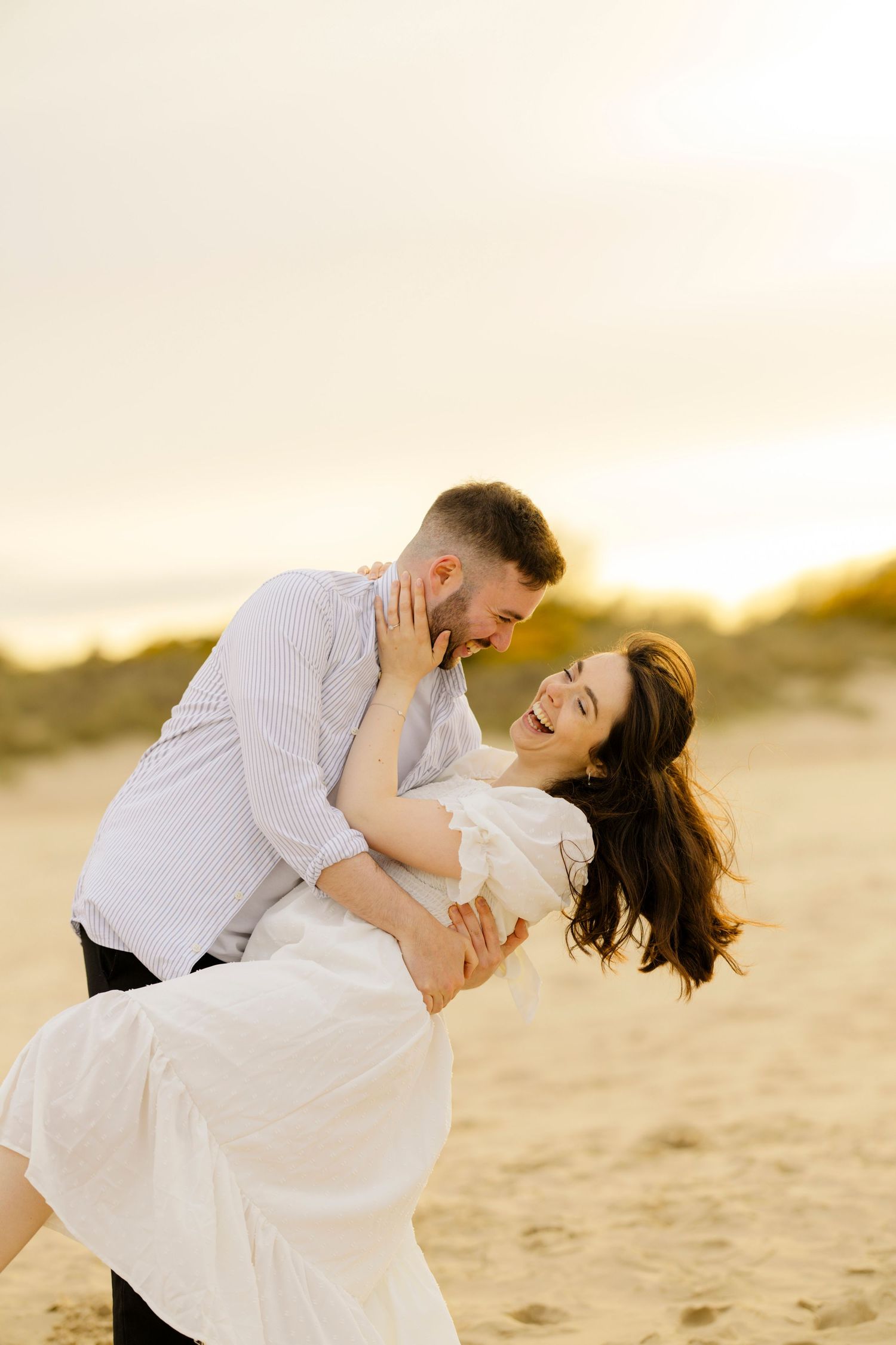 Engagement photoshoot on Shell Bay Studland Dorset During Golden Hour