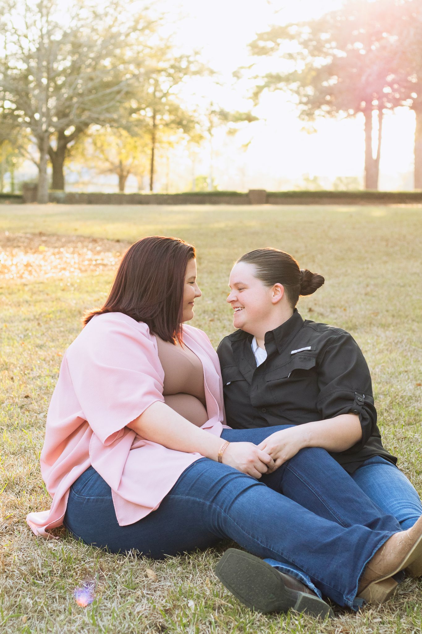 WLW gay LGBTQ couple South Carolina photographer photography Sumter, SC park outdoors candid true to color engagement photoshoot queer
