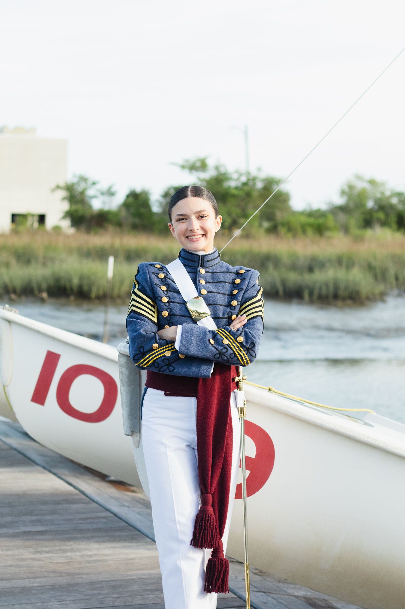 College graduate Citadel senior portraits posing for a South Carolina photographer in Charleston, SC for their graduation pictures uniform.