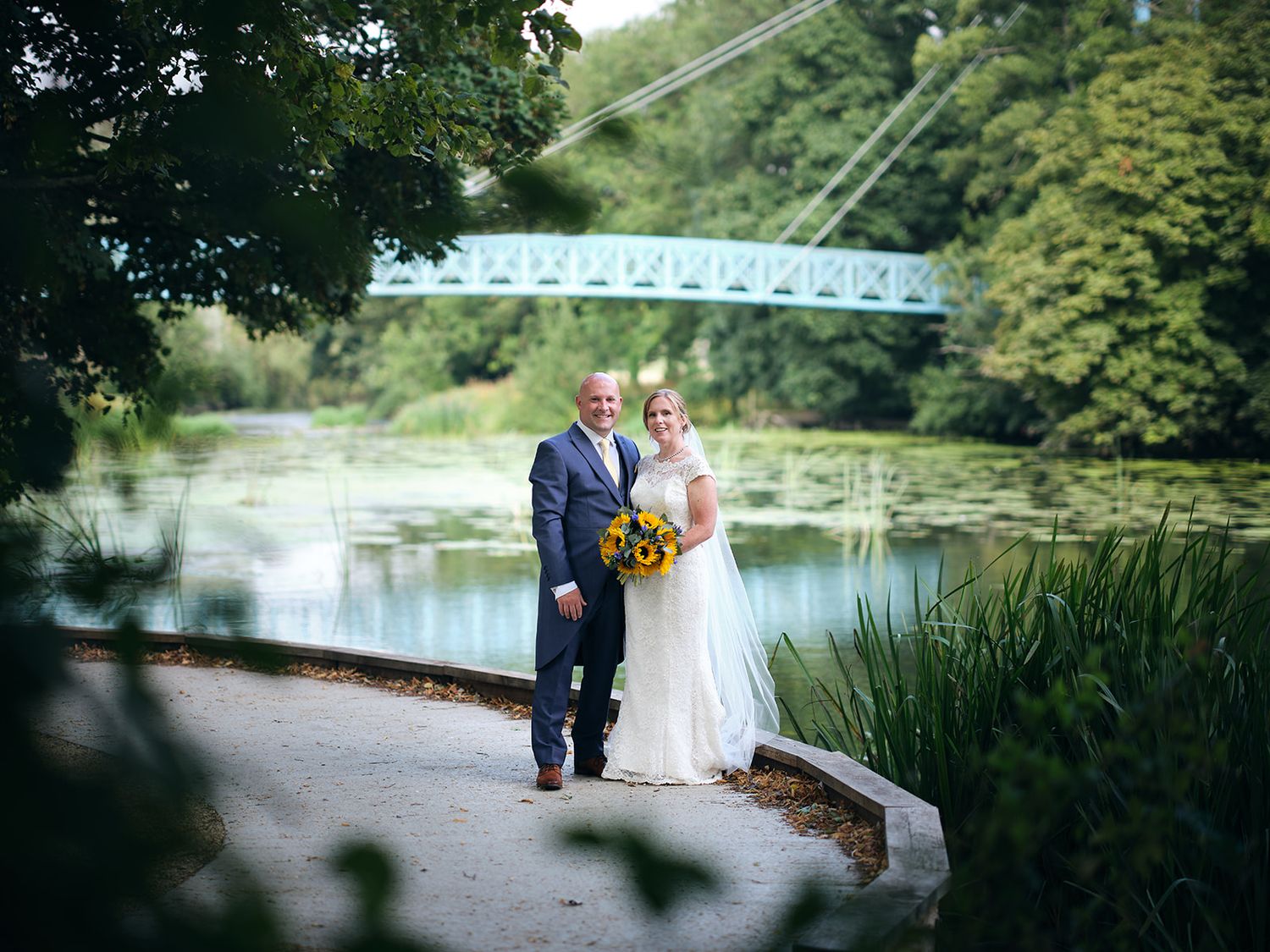 Scenic collage of wedding photography moments captured along the River Stour path with lush greenery and natural surroundings.