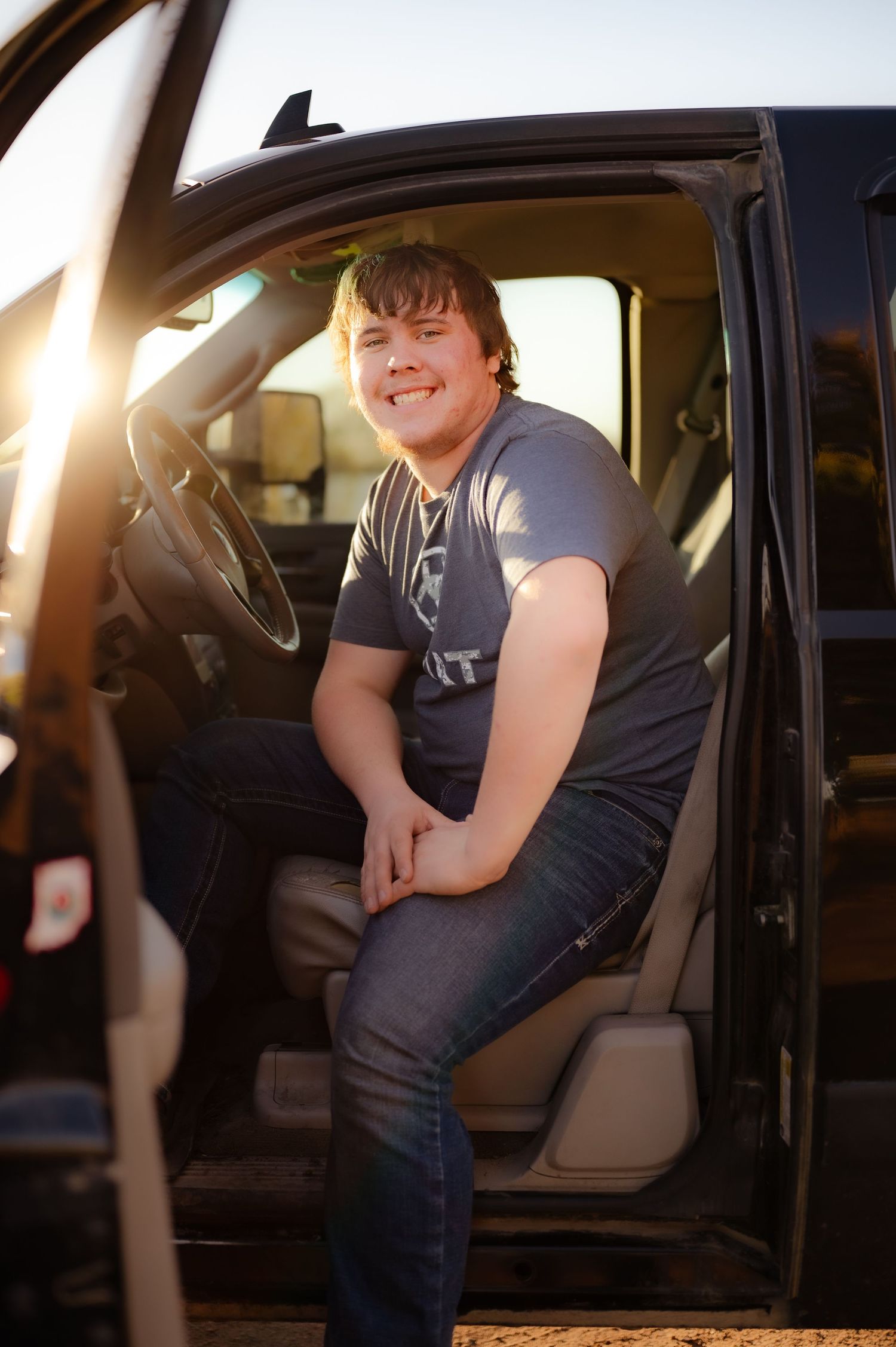 A series of photos showing someone getting into a car during golden hour with warm sunlight streaming through the windows.