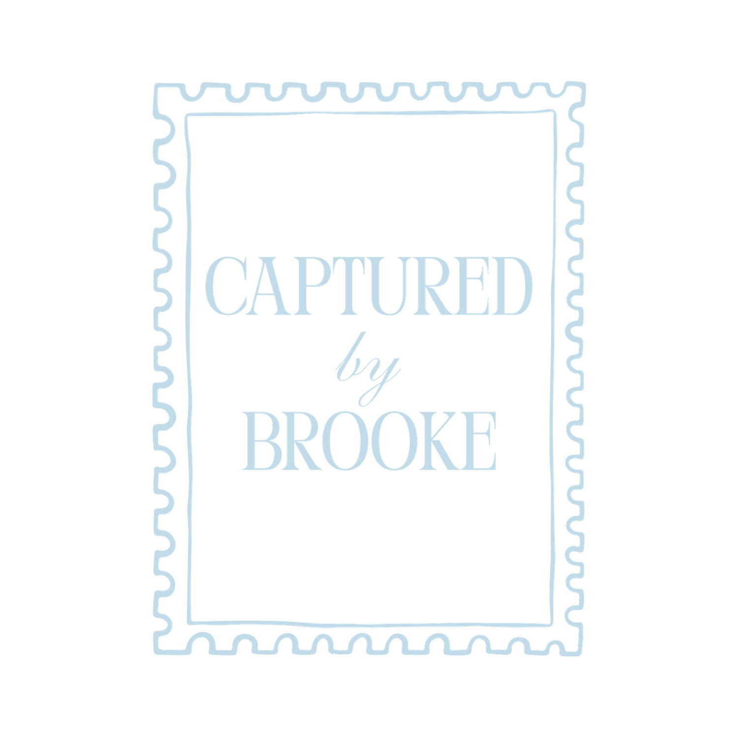 Blue watermark logo design with postage stamp border and text 'Captured by Brooke'.