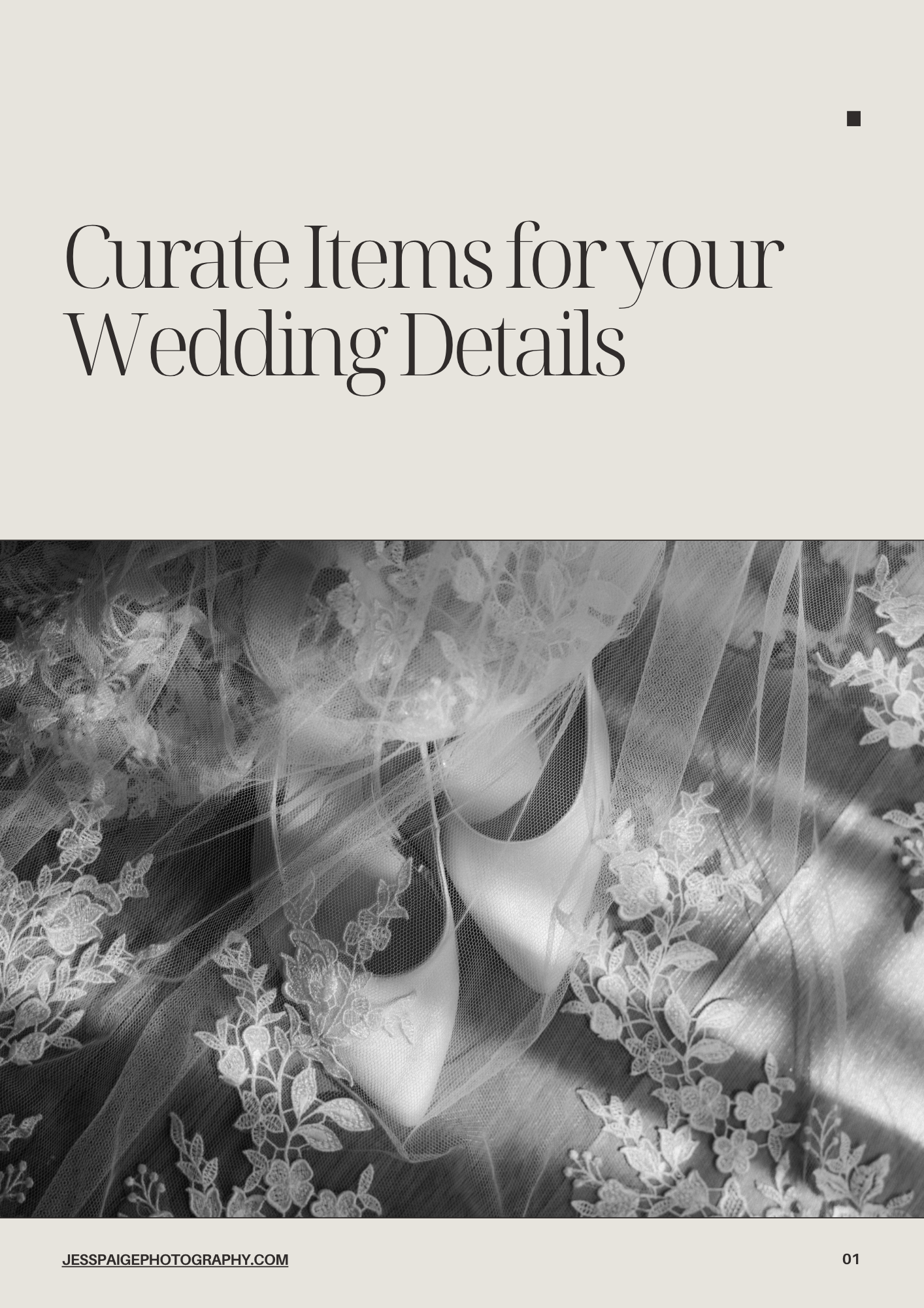Detailed guide for what to include in your details box for your wedding photographer to use for flat lays.