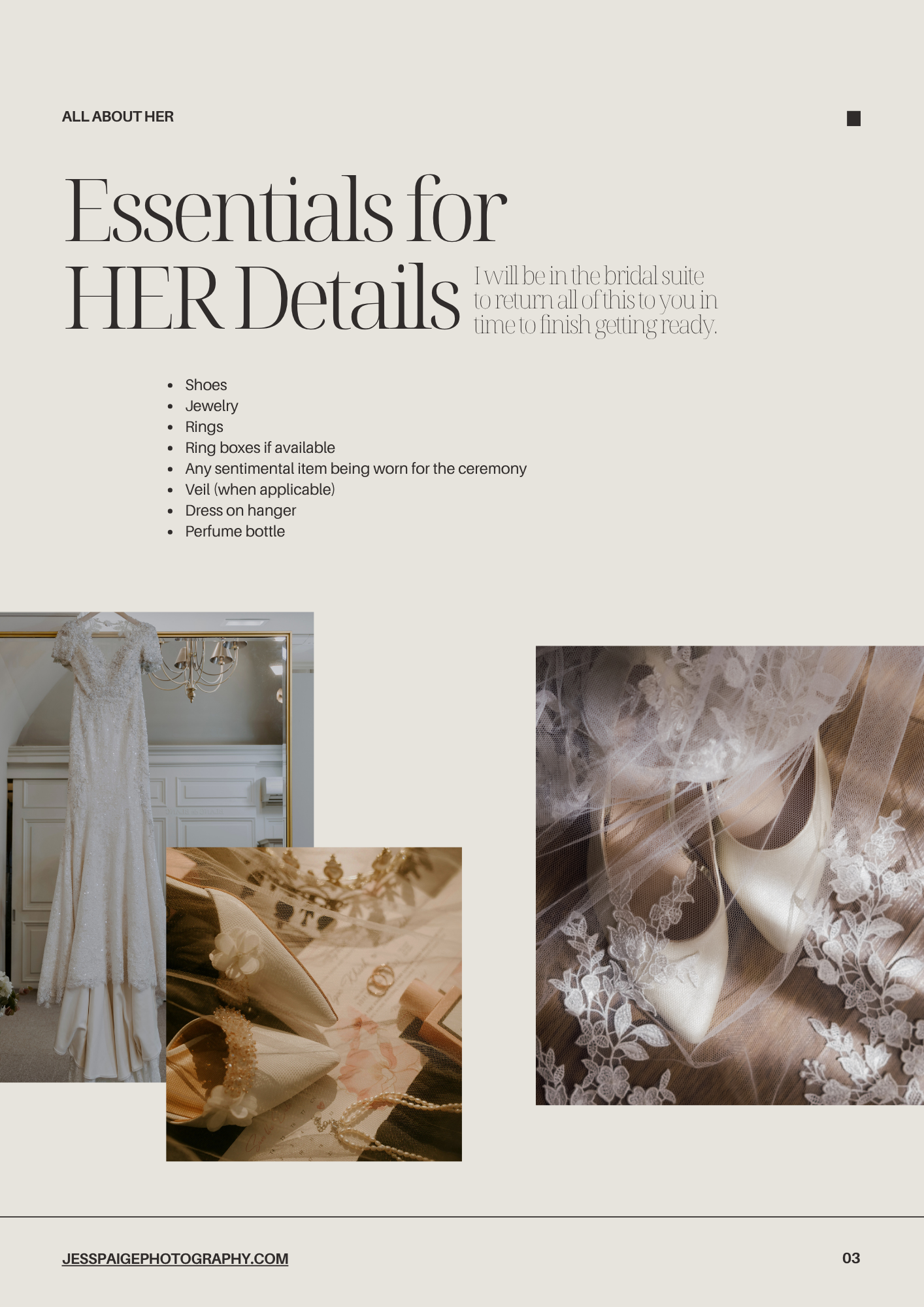 Detailed guide for the bride to include in your details box for your wedding photographer to use for flat lays.