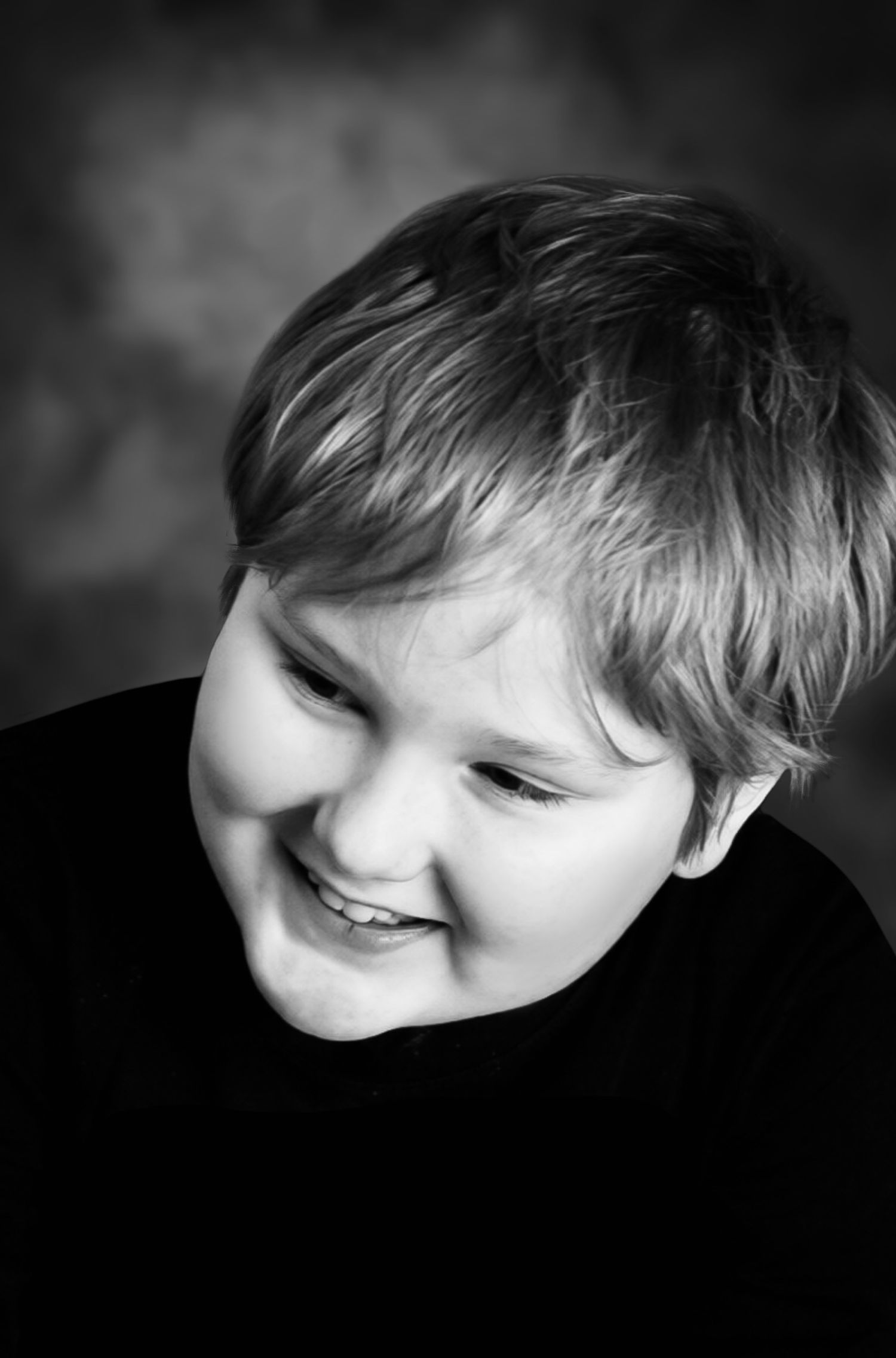 young boy black and white portrait