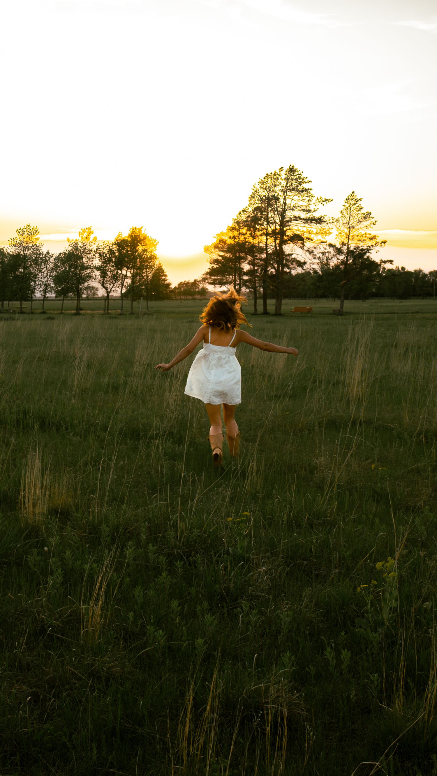 young woman posing in a field at sunset