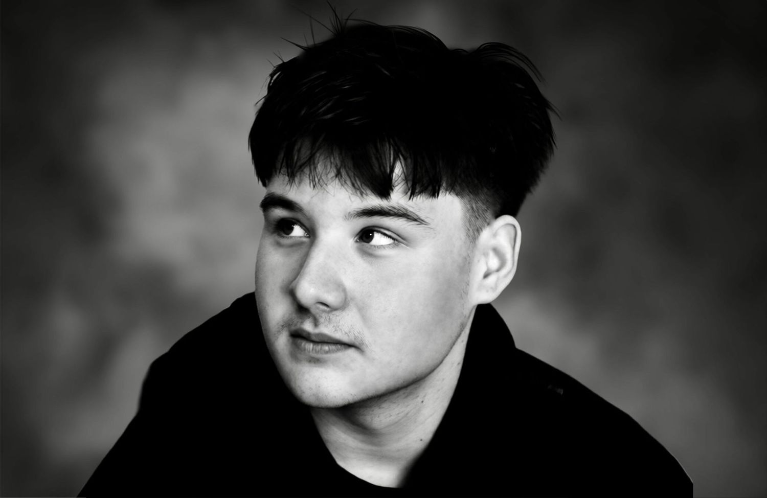 young man black and white portrait