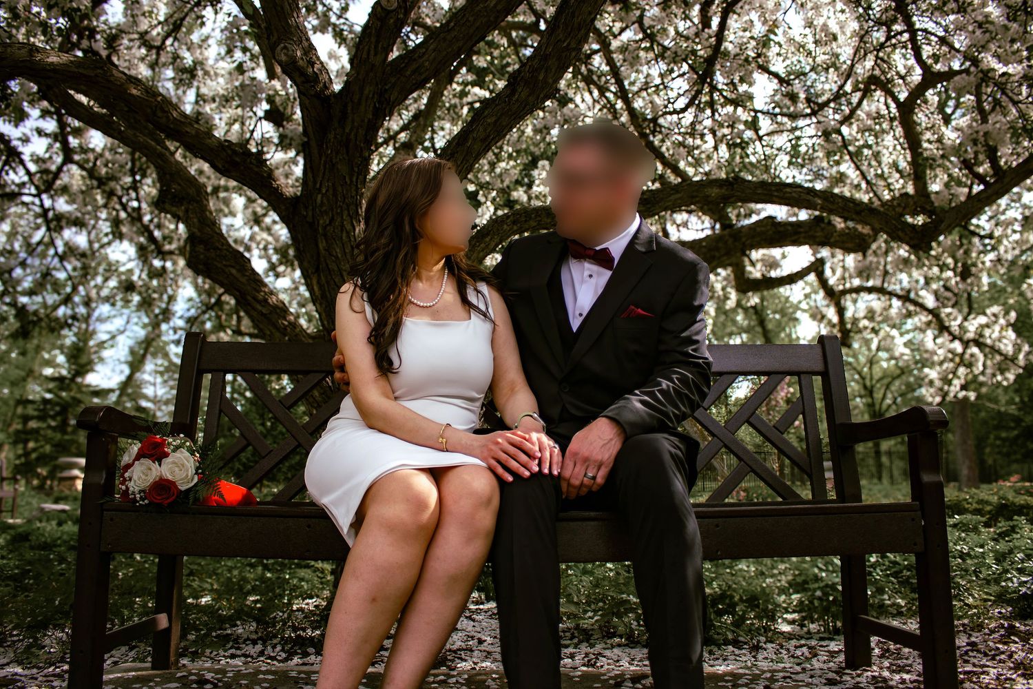 couple posing in a garden