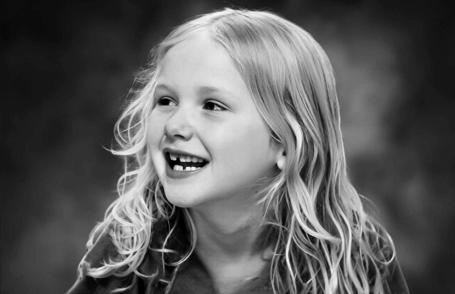 young girl black and white portrait