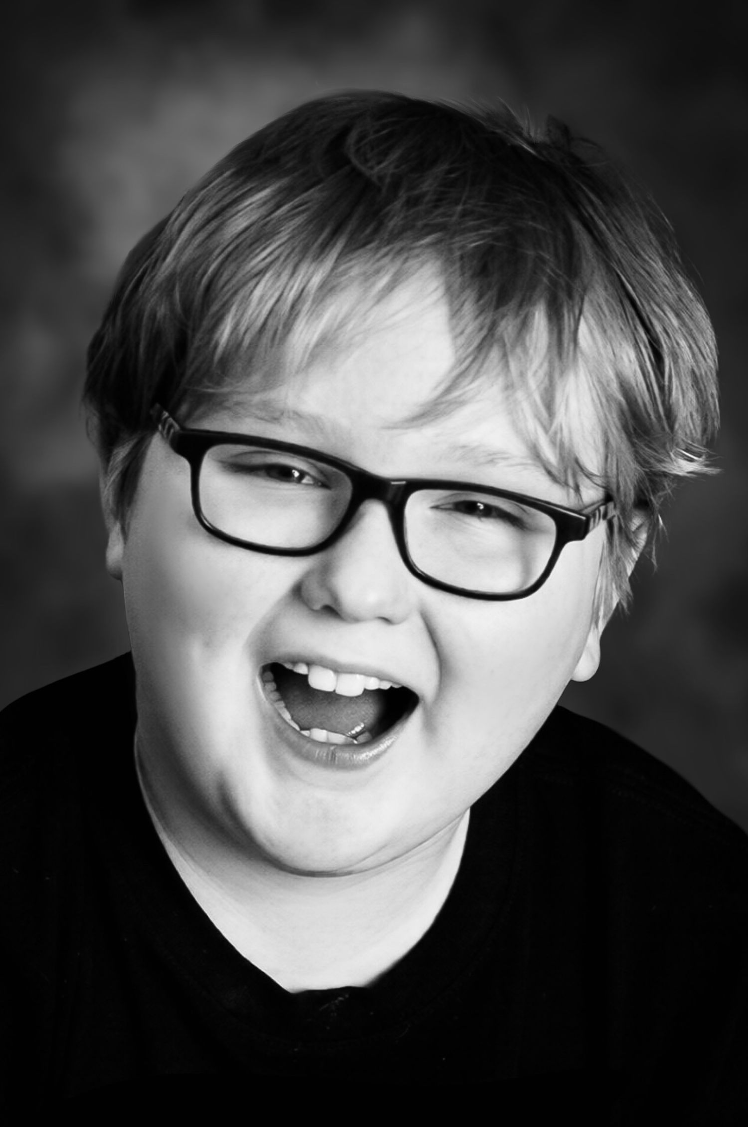 young boy black and white portrait