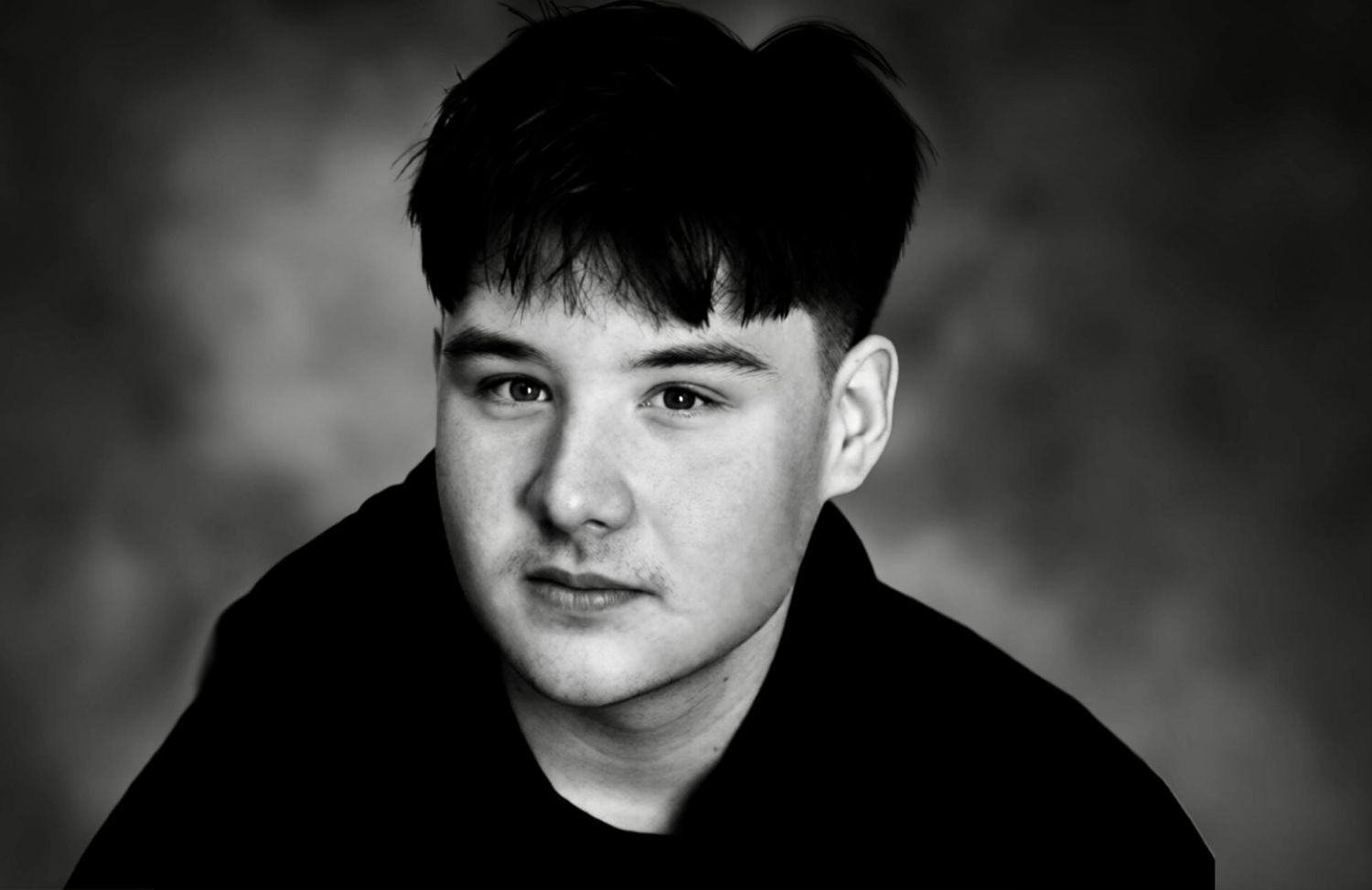 young man black and white portrait
