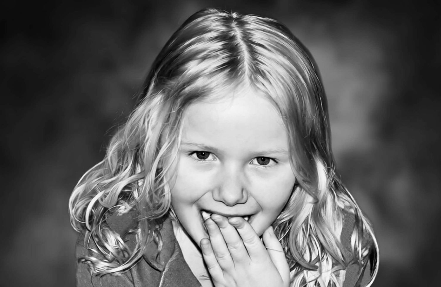 young girl black and white portrait