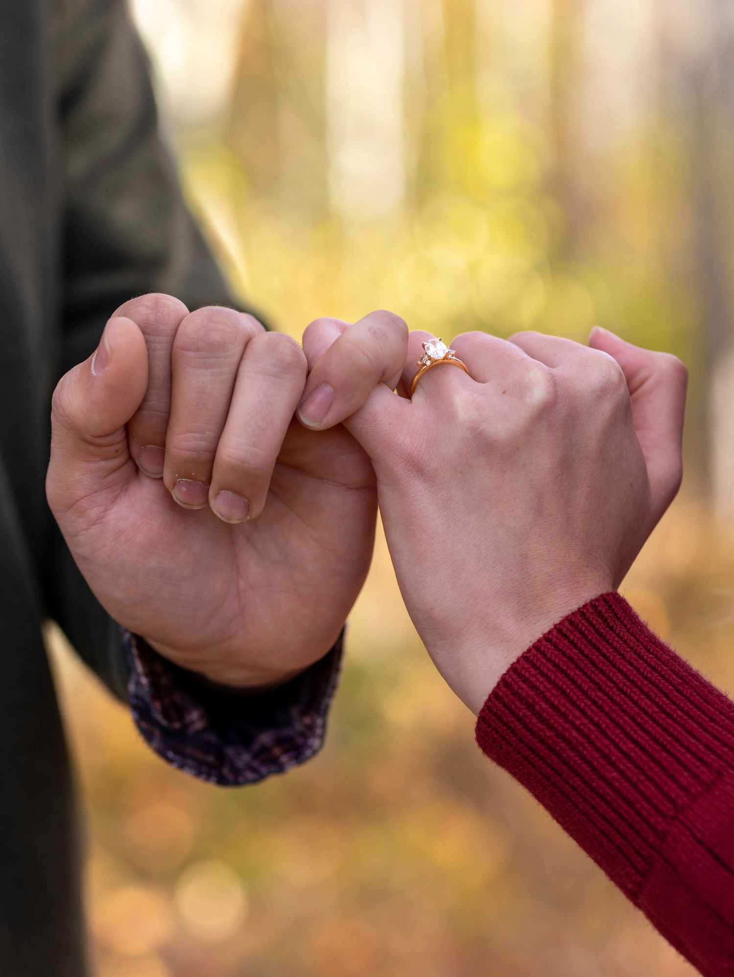 photo of a pinky promise with an engagement ring