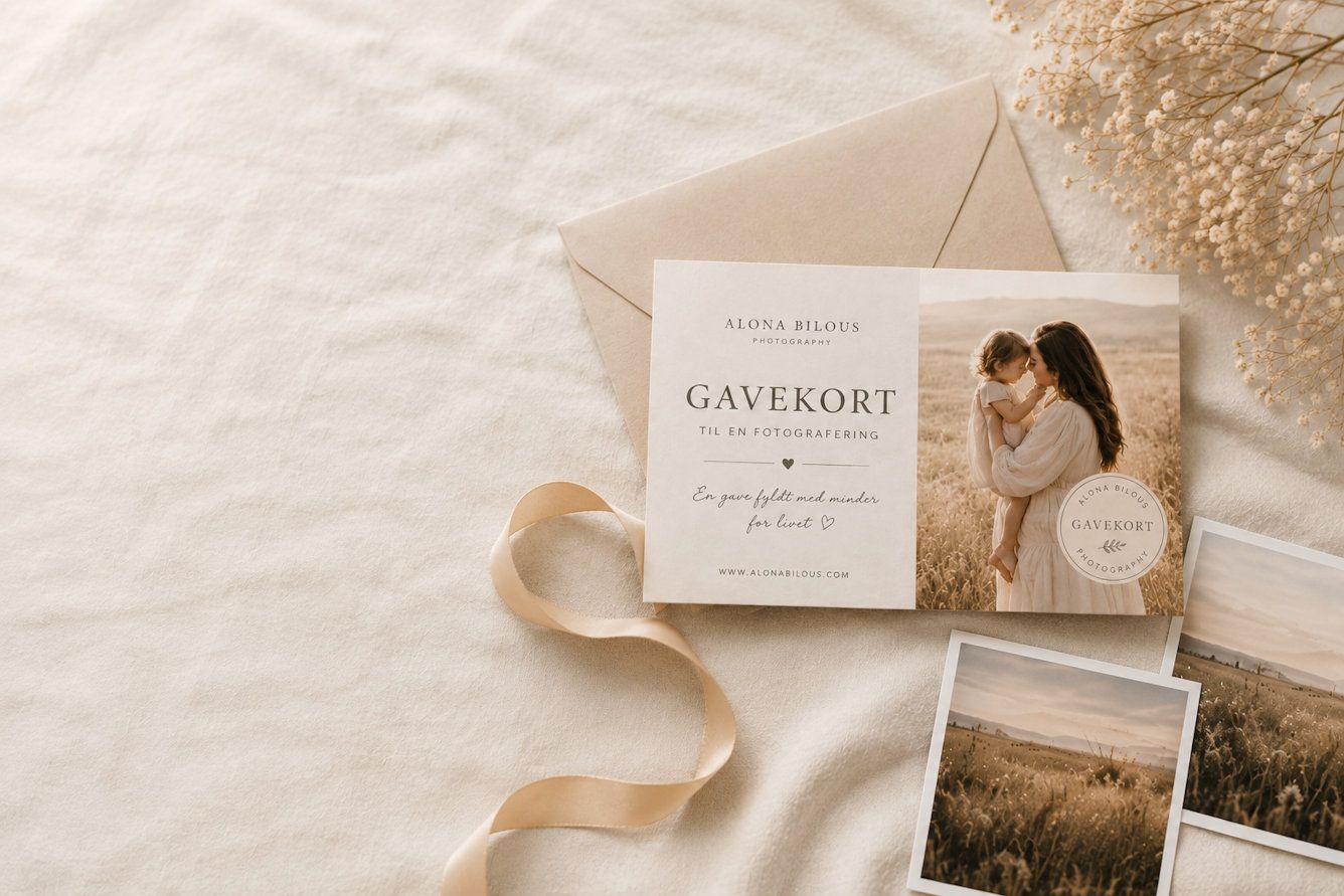 Elegant wedding gift card with couple photo, beige envelope, ribbon, and dried flowers on white linen background.
