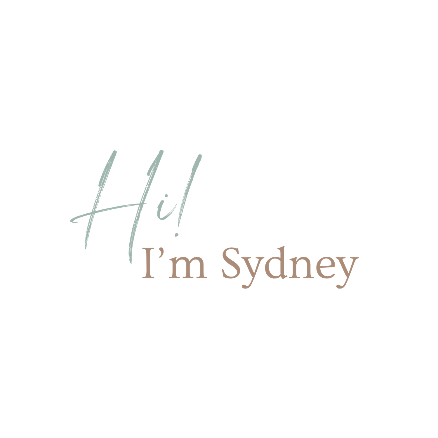 Elegant script logo reading Hi I am Sydney in sage green and rose gold colors.