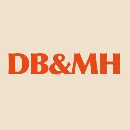 Orange DB&MH text logo on beige background.