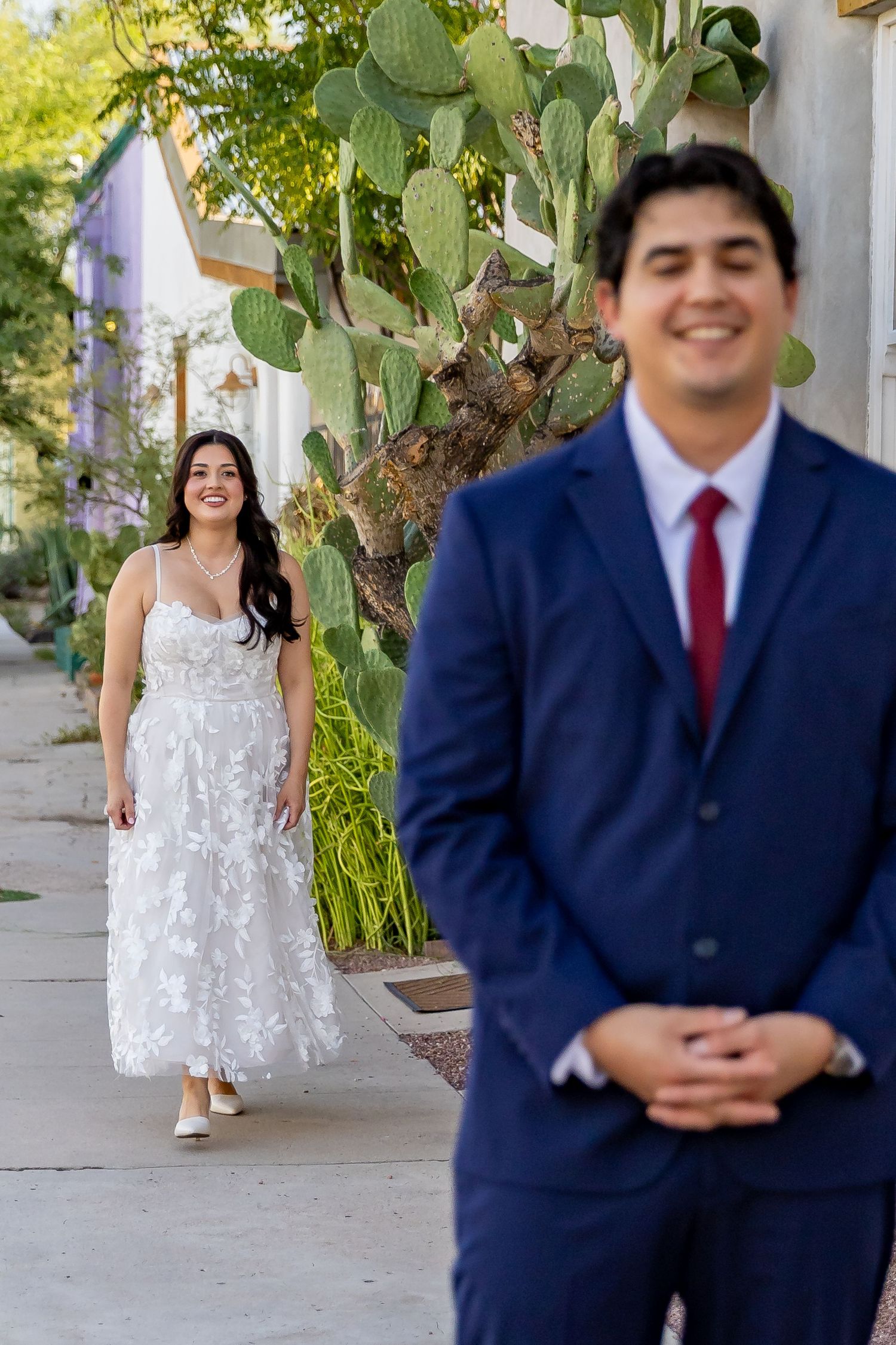 Bride and groom preparing for first touch before their Tucson wedding ceremony
